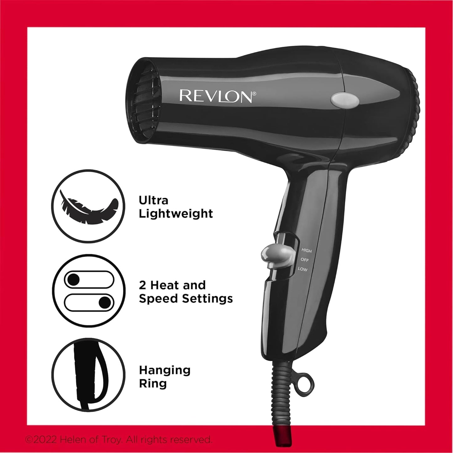 HotRevlon Compact Hair Dryer | 1875W Lightweight Design, Perfect for Travel, (Black)