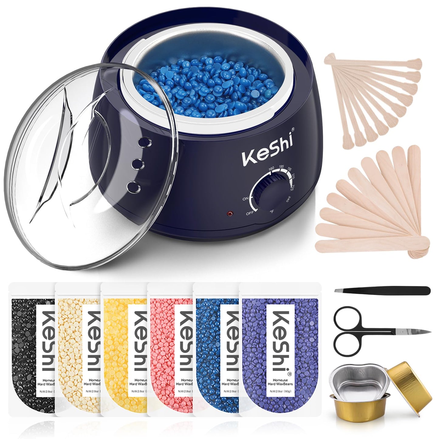 HotKeShi Waxing Kit, Painless Hair Removal Wax Warmer with 6 Bags Hard Wax Beans for Full Body, Legs, Face, Eyebrows & Bikini— Ideal for Both Women & Men