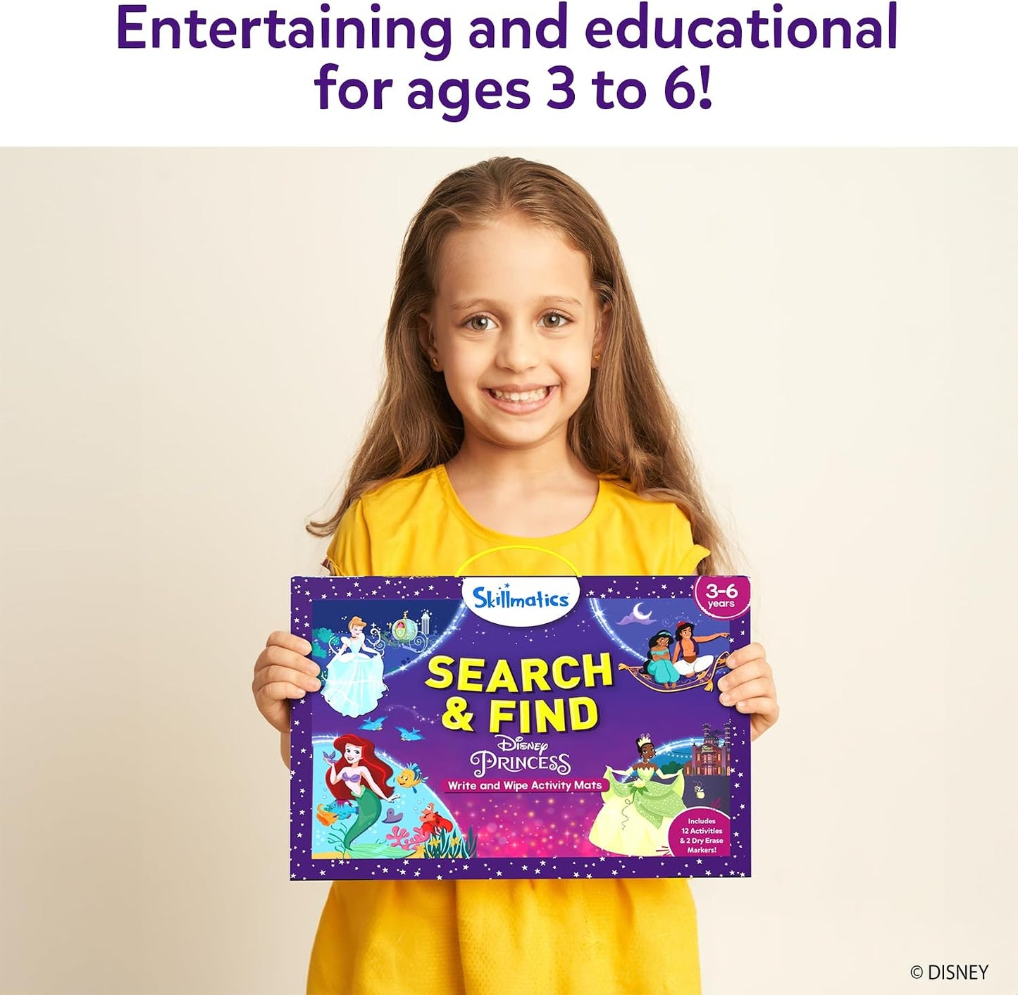 HotSkillmatics Search and Find – Disney Princess, Reusable Educational Game | Reusable Preschool Learning Activity for Toddlers & Kids, Screen-Free Fun, Art & Crafts, Gifts for Boys & Girls Ages 3–6