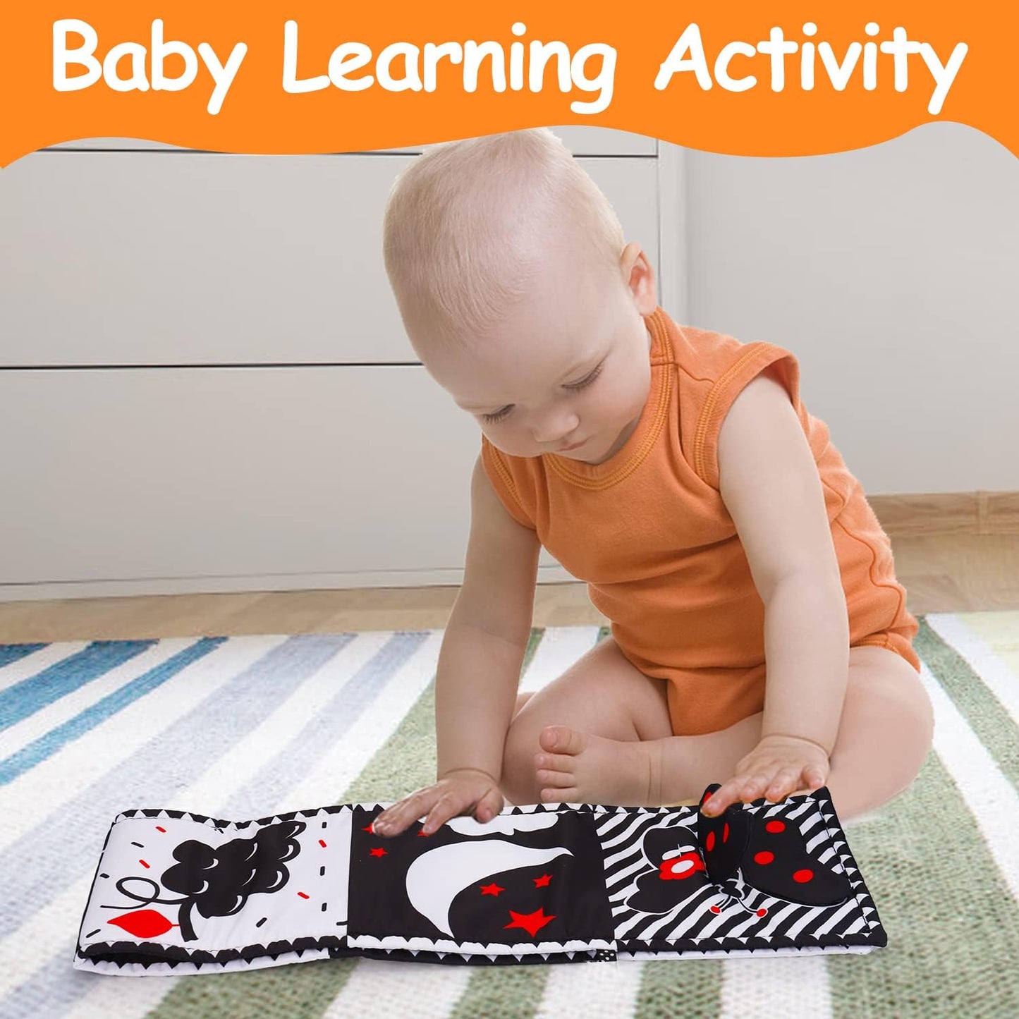 HotBlack and White High Contrast Toys for Baby 0-3 3-6 months Infant Tummy Time Soft Crinkle Book Mirror Sensory Toys 0 2 4 5 6 Month Old Babies Boy Gril Newborn Development Christmas Stocking Stuffer