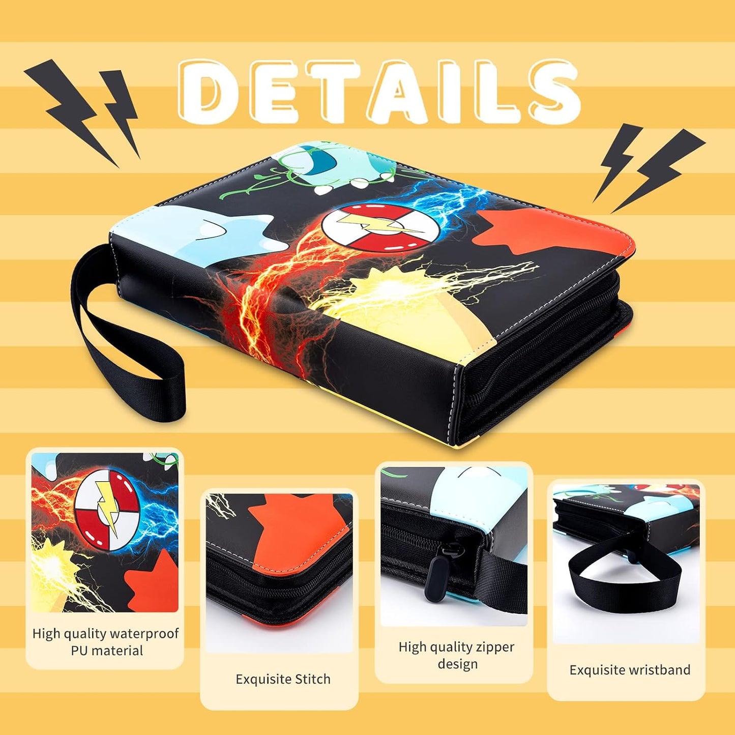 HotJravkfi Card Binder 4 Pocket with 50 Removable Sleeves-Can Hold 400 Cards,3-Ring Zipper Sports Book, Ideal for All Card Collectors（Black）