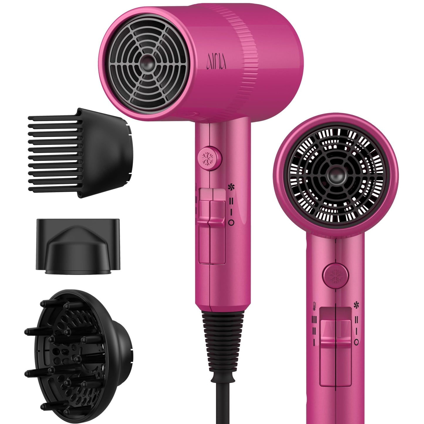 HotAINA Diffuser Hair Dryer Full-Featured Blow Dryer 110V/1600W(Vader Black) | 3 Heat/2 Speed|Cold shut button|Lightweight|Compact Size|High Temp|Low Airflow|Same Results|Less Expense