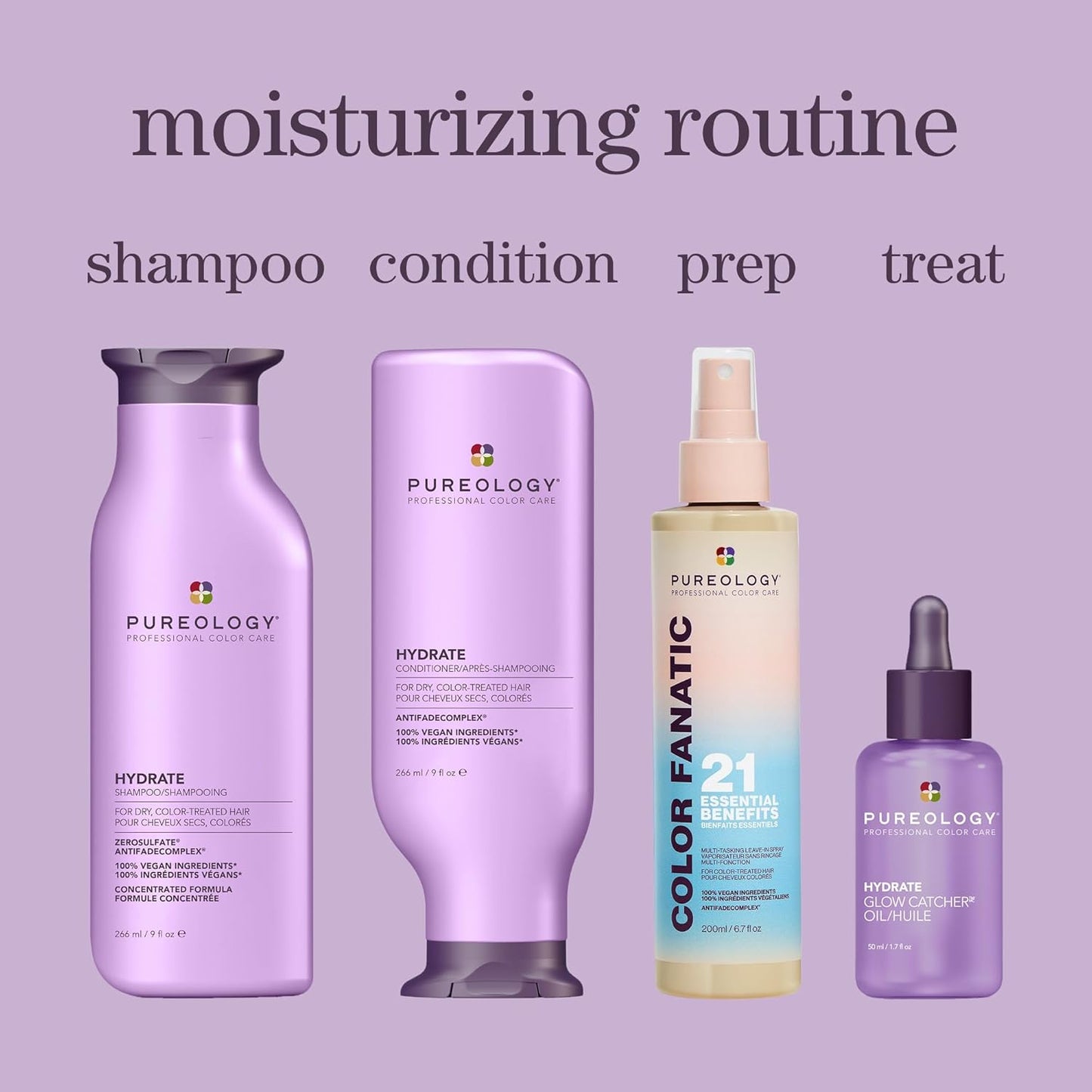HotPureology Hydrate Shampoo - For Dry or Color Treated Hair, Moisturizing Shampoo For Hydration & Softness, With Rose Extract & Green Tea, Vegan & Sulfate-Free