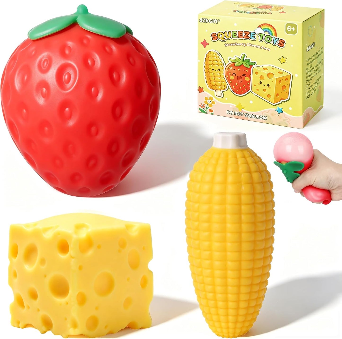 Hot 3pcs Fruit Squishy- Cheese Squishy,Strawberry Corn Squishy,Squeeze Toys,Fruit squishies for Stress Relief,Gift for Boys Girls Adults