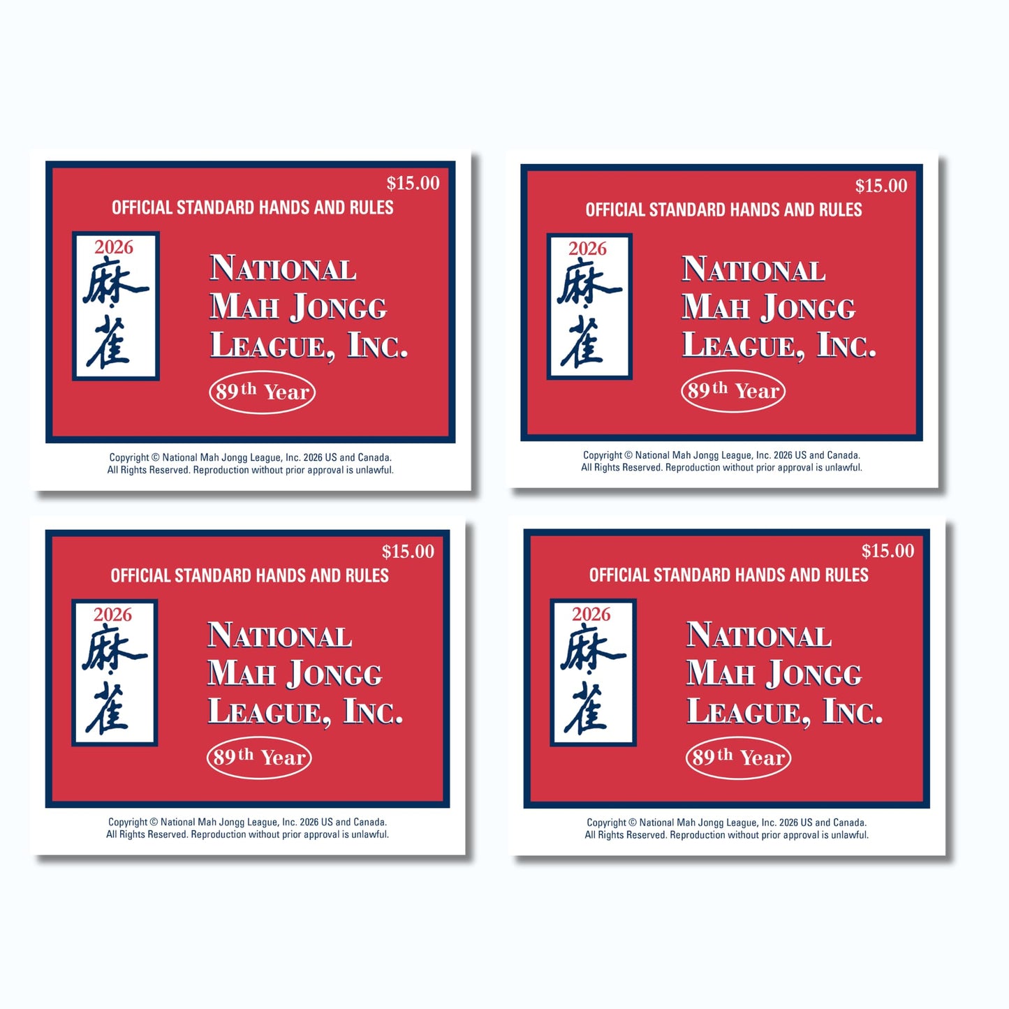 HotNational Mah Jongg League 2026 Mahjong Large Size Cards Four-Pack Bundle - Official Hands and Rules for American Mahjong (Four Large-Size Cards)