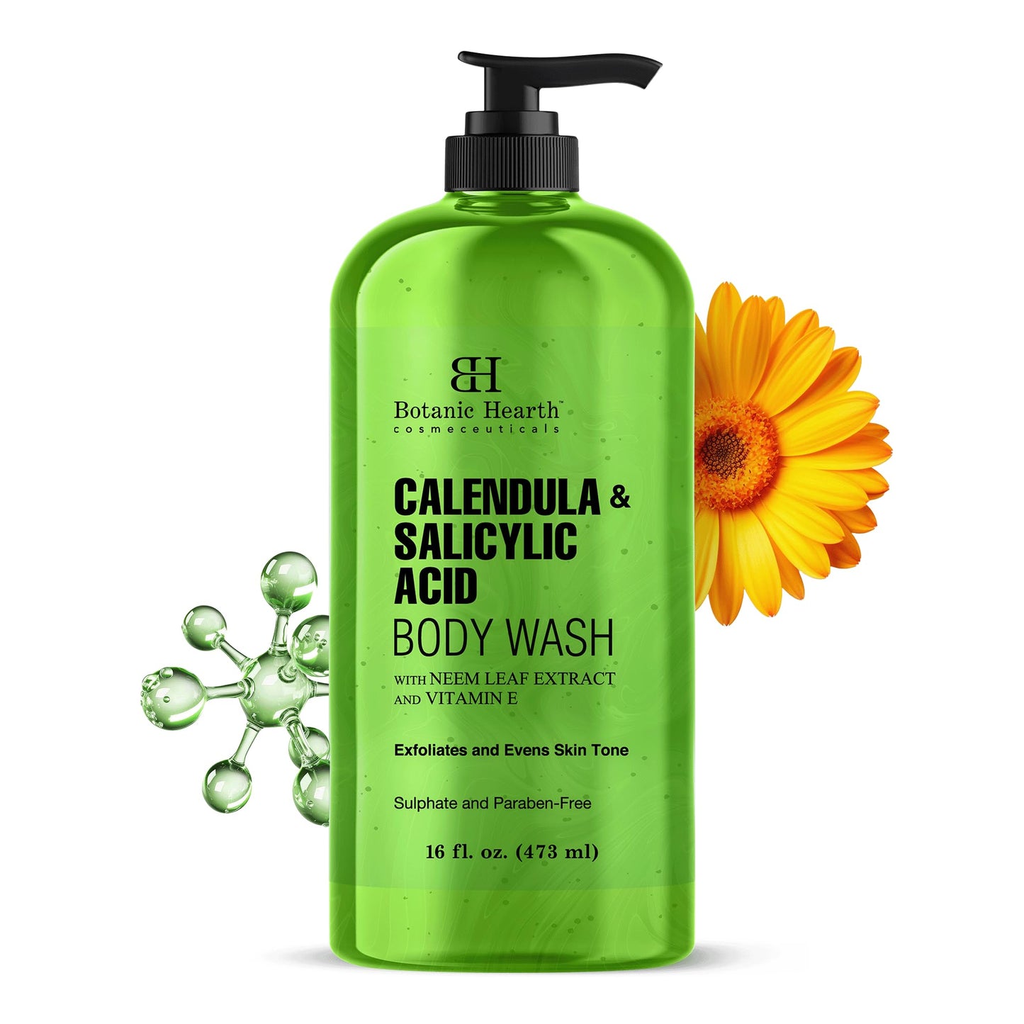 HotBotanic Hearth Tea Tree Body Wash, 16 Fl Oz (473 ml) Pack of 2 | With Tea Tree Oil, Peppermint & Sea Buckthorn | Gently Cleanses, Refreshes & Nourishes Skin | Sulfate & Paraben Free | For Men & Women