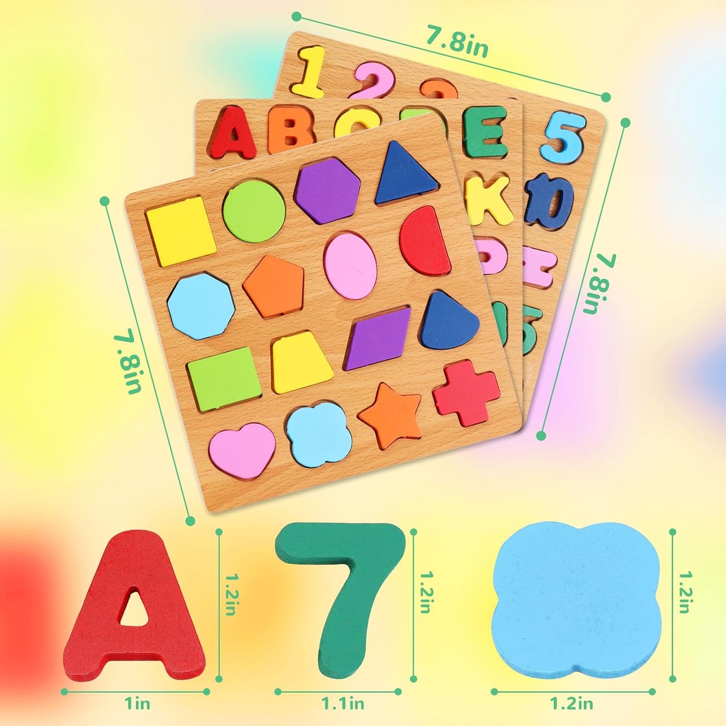 HotAlphabet Wooden Puzzles for Toddlers 3-5, Pack of 3 ABC, Number and Shape Puzzle, Preschool Educational Learning Toys with Puzzle Board & Letter Blocks for Girls Boys Ages 3 4 5 Years Old
