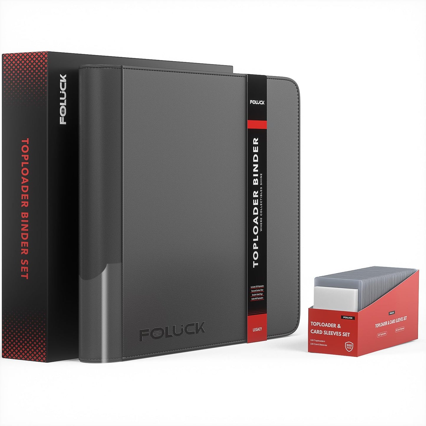 Hot Foluck 9 Pocket Top Loader Binder Trading Card Binder Holds 252 Toploaders | 200Pcs Top Loaders & Card Sleeves Included, Comprehensive Protection, for Pokemon, TCG, MTG, Sports Cards