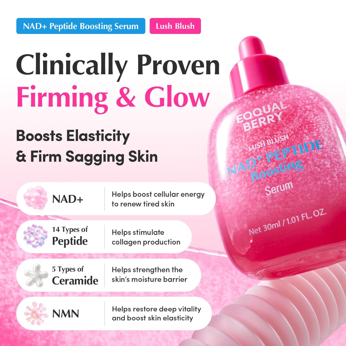 HotEQQUALBERRY NAD+ Peptide Boosting Serum | 14 Peptide Serum for Face, Neck & Body | Niacinamide 2% & Vegan Collagen for Anti-Aging, Firming & Lifting | Korean Skincare (1.01 oz / 30ml)