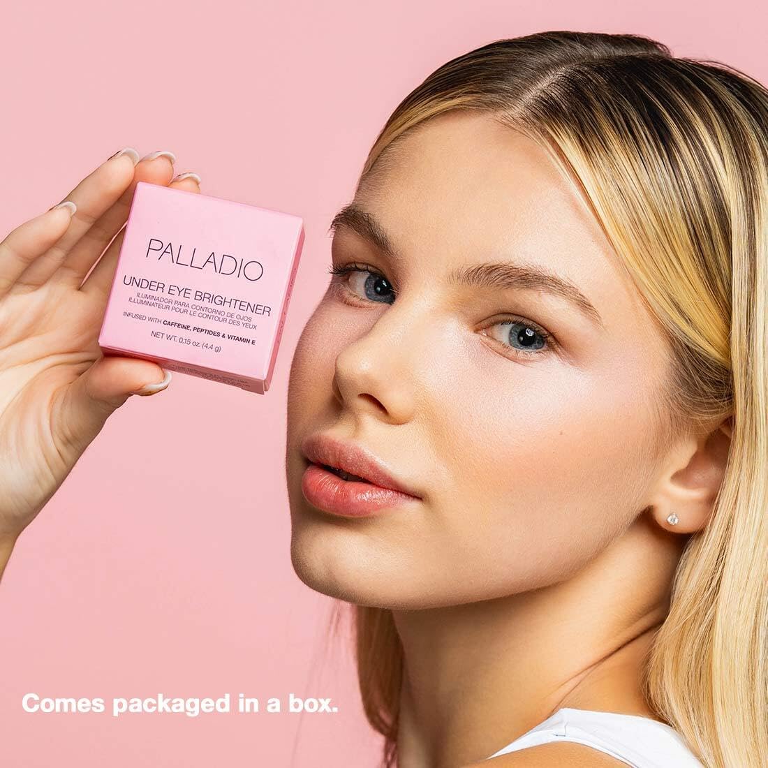 HotPalladio Under Eye Brightener, Conceal, Brightens, Reduces Appearance of Dark Circles, With Caffeine Peptides & Vitamin E, Tired Skin Color Correcting Brightener & Primer, Light to Medium (Soft Pink)