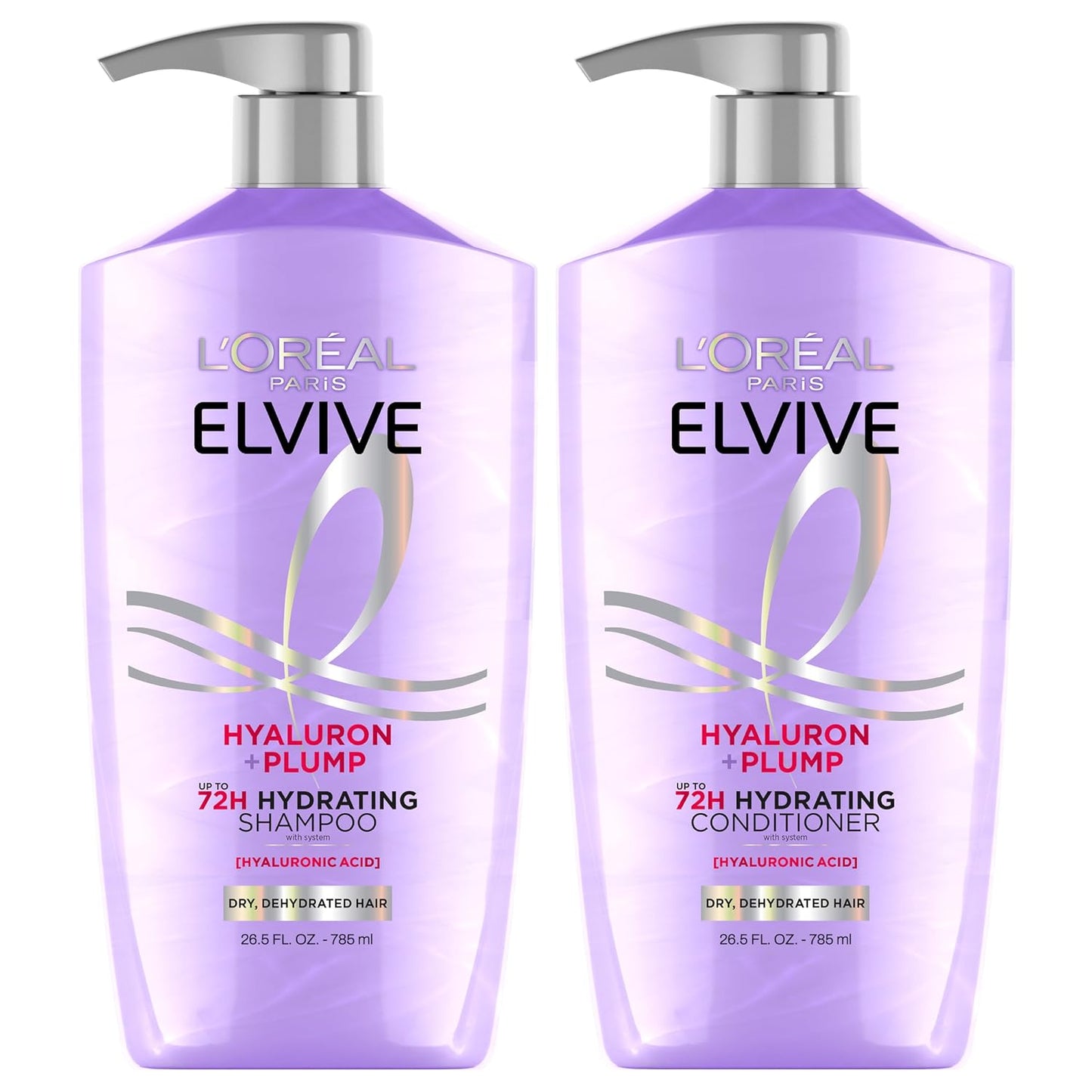 HotL'Oreal Paris Elvive Hyaluron Plump Shampoo and Conditioner Set for Dry, Dehydrated Hair, 72H Hydrating Hair Care, Infused with Hyaluronic Acid Complex, 53 Fl Oz Set