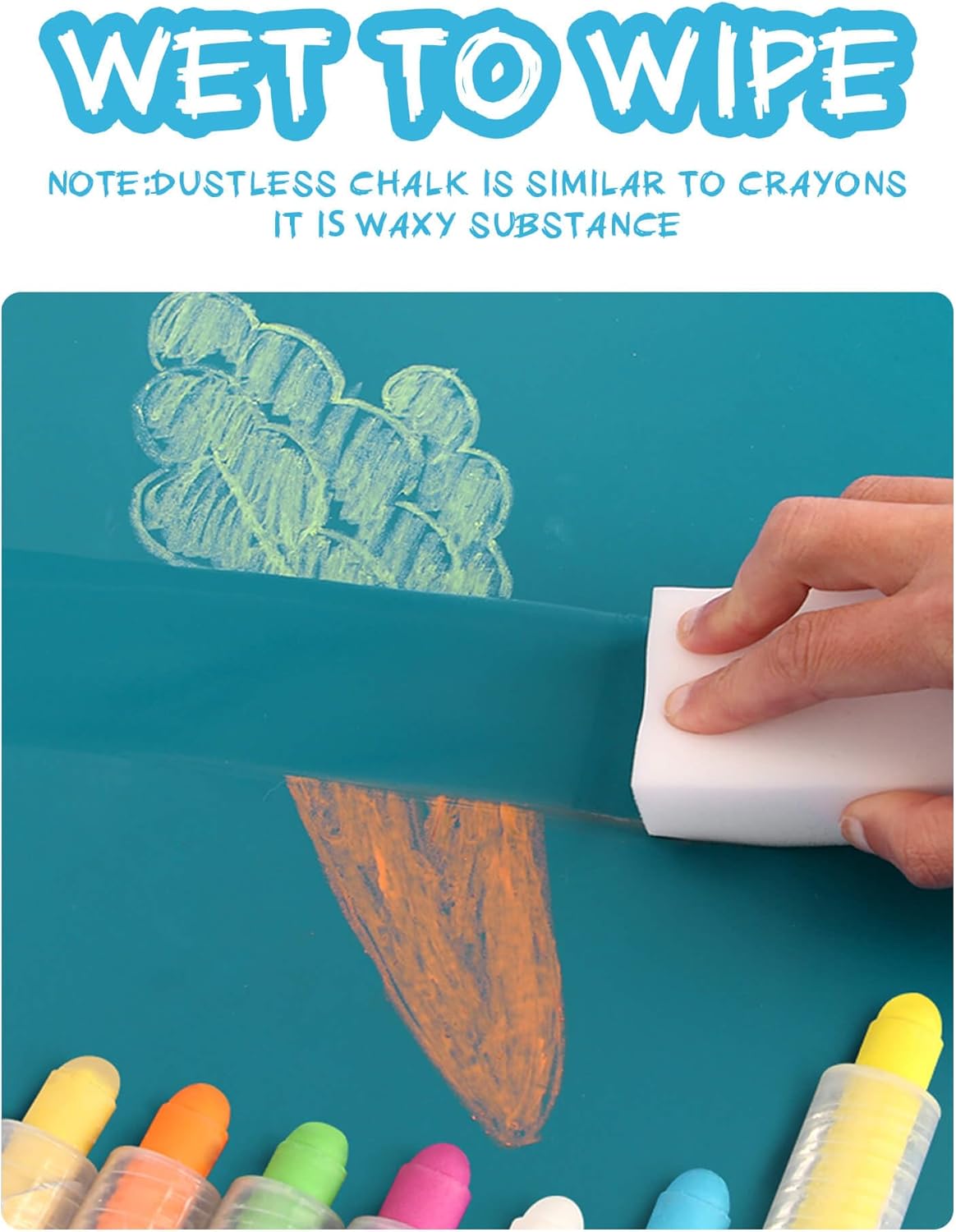 HotNewFamily Dustless Chalk for Kids with Holder, 12 Colors Non-Toxic Chalkboard Chalk, Mess-Free Drawing Chalk for Toddlers, Blackboard, Easel Board, Classroom & Home Art Supplies