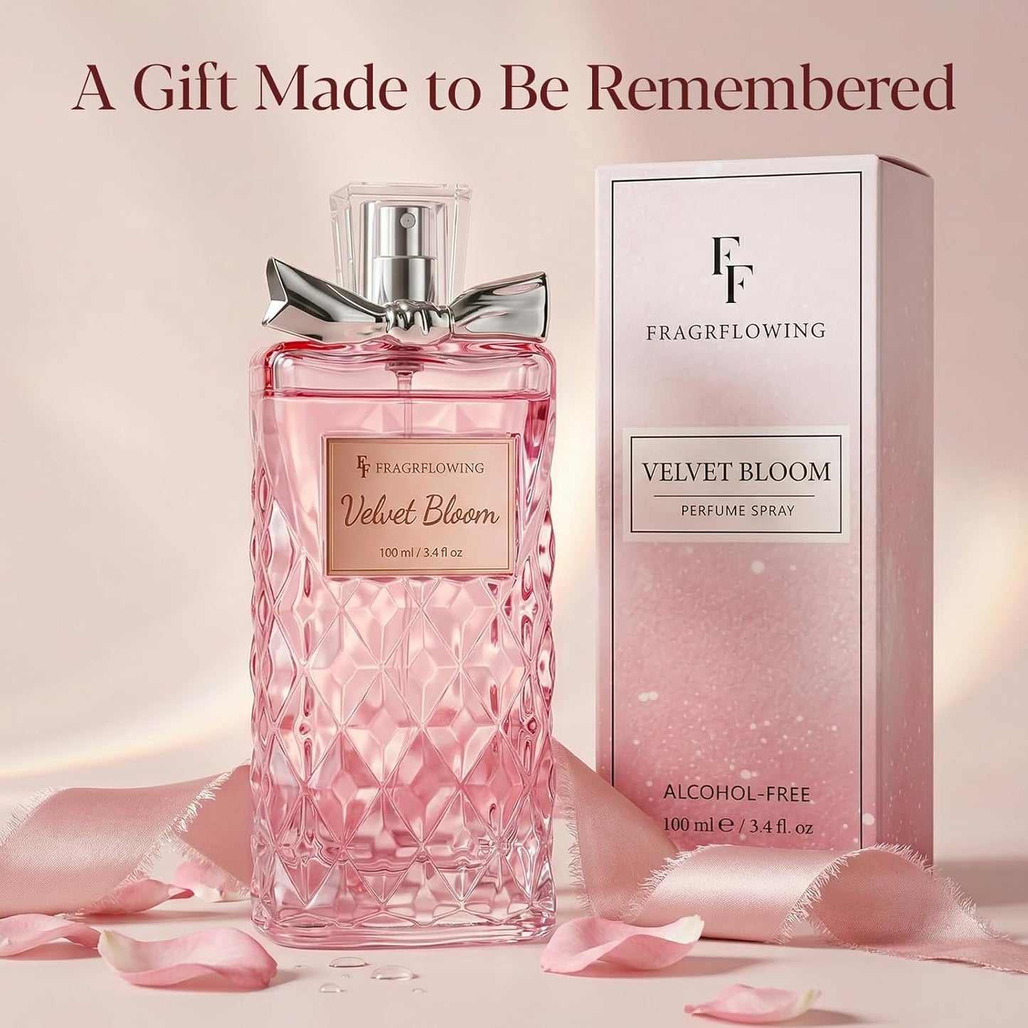 Hot Perfume for Women, Alcohol-Free Long Lasting Floral Fragrance, Light & Soft Scent with Rose, Jasmine & Peony, Peach, Patchouli & Musk Base, 100ml / 3.4 fl oz, Gift for Women & Moms (Velvet Bloom)