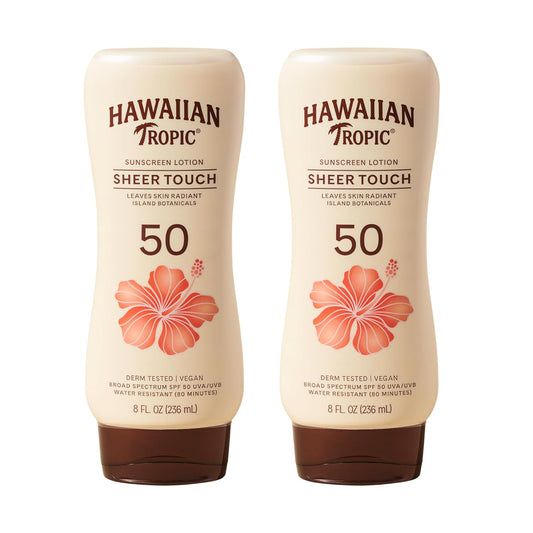 HotHawaiian Tropic Sheer Touch Ultra Radiance Lotion Sunscreen SPF 50, 8 Fl Oz Twin Pack, Hawaiian Tropic Sunscreen SPF 50, Sunblock, Oxybenzone Free Sunscreen, Body Sunscreen Pack, 8 Fl Oz each