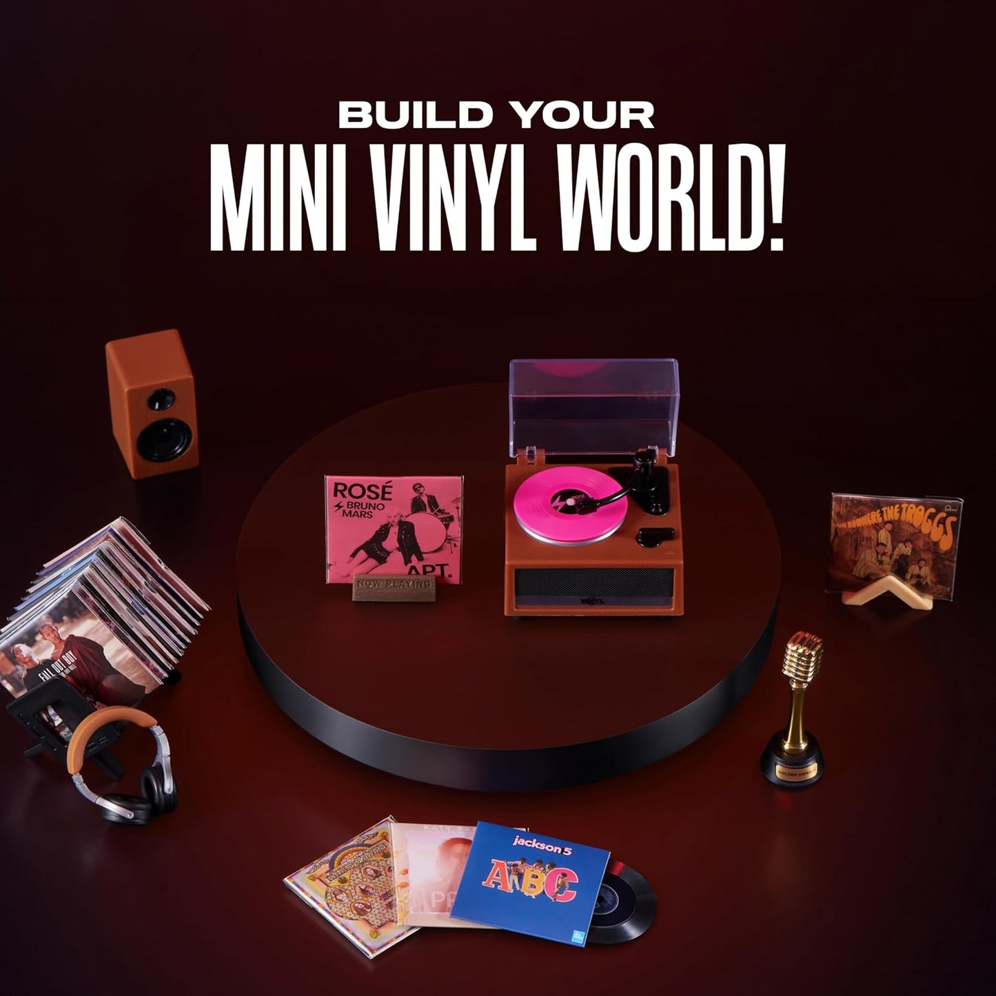 HotMini Brands Really Works Vinyl Playset Series 1 by ZURU – Functional Mini Vinyl Record Player with Actual Music Playback, Includes Record & Stand, Collectible Toy for Kids, Gen Z & Adults