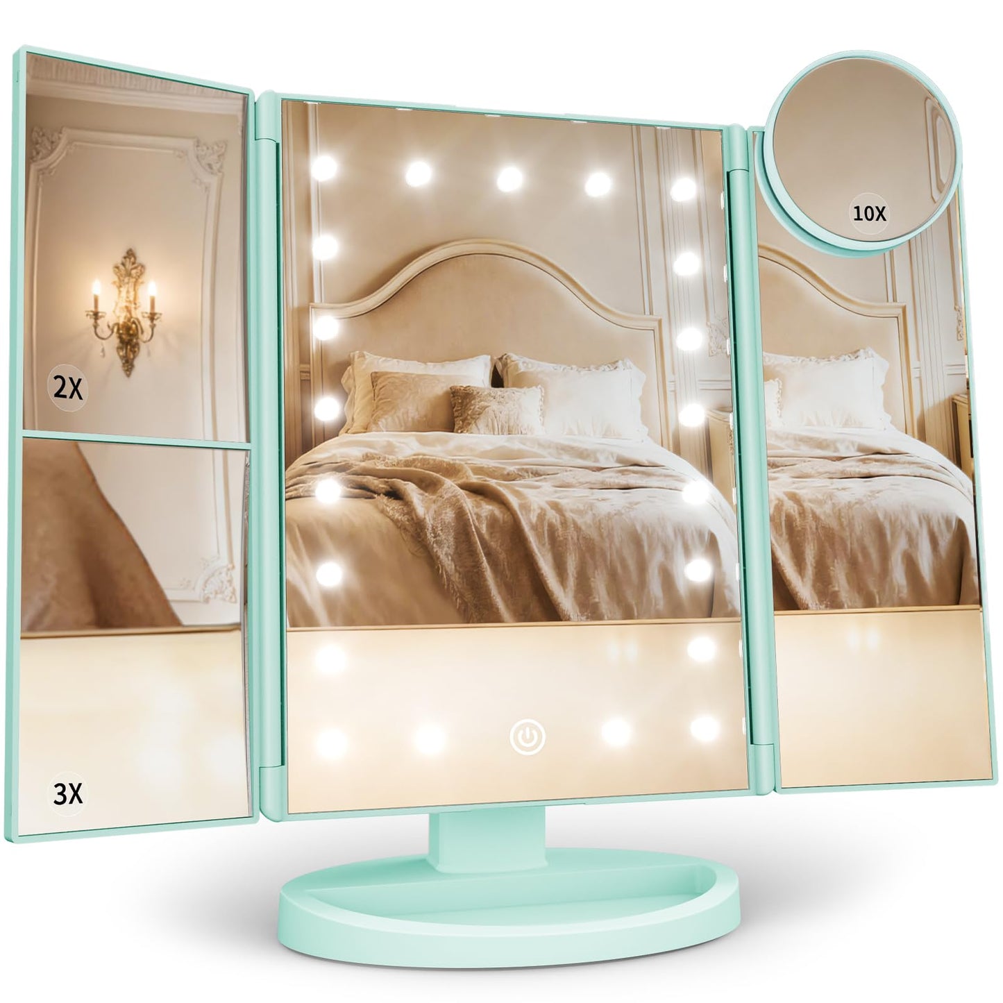 HotHUONUL Makeup Mirror, Vanity Mirror with Lights, 2X/3X/10X Magnification, Touch Control, Trifold, Dual Power Supply, Birthday Gifts for Women, Wife, Mom, Girls,Dorm Room Essentials