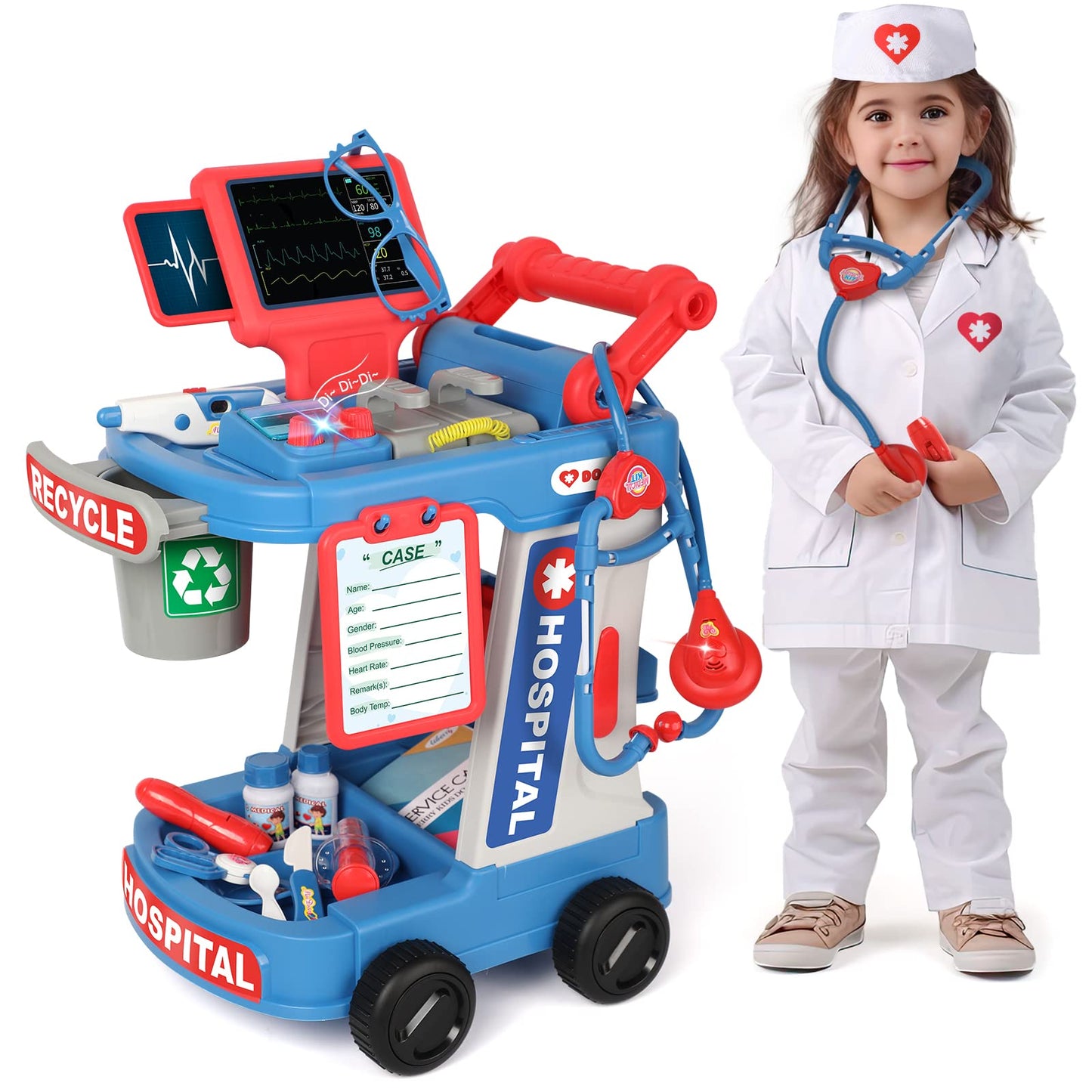 Hot Liberry Toddlers Doctor Kit Toy for Girls Boys Ages 2 3 4 5, Pink | Kids Doctor Playset with Cart, Costume & Stethoscope, Role Play, Pretend Play Medical Toys, Birthday Gift