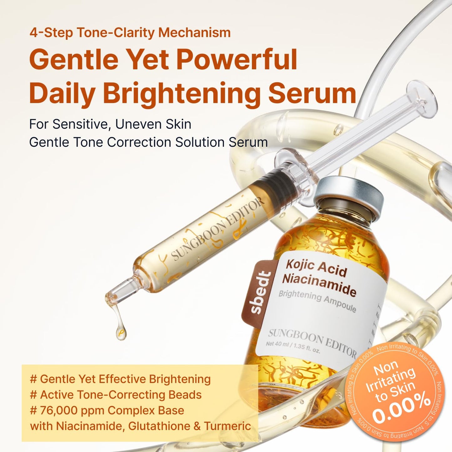 HotSUNGBOON EDITOR Glow Intensive Kojic Acid Ampoule, Radiance-Boosting Serum for Face with Kojic Acid, Turmeric & PHA, For Uneven Skin Tone & Dark Spot Care, Korean Skincare Serum, 1.35 fl oz