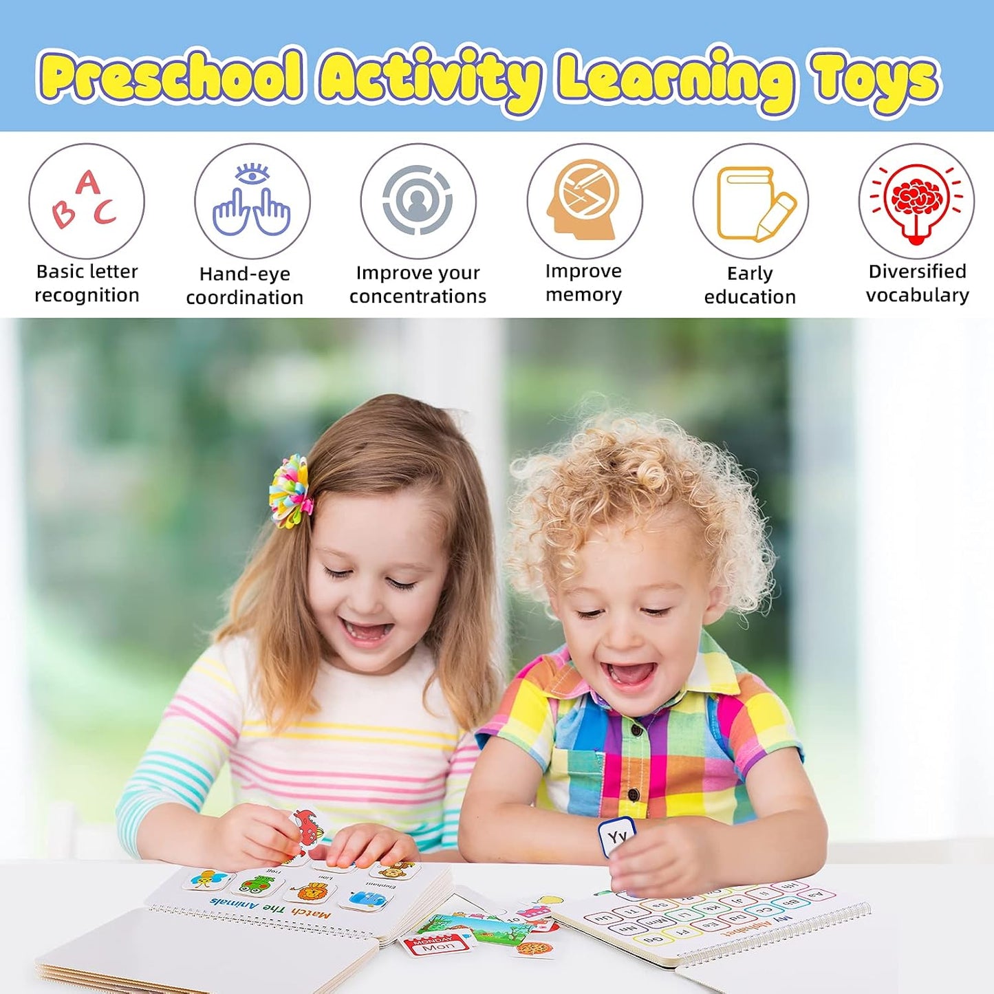 HotHuijing Montessori Preschool Learning Activities Busy Book - Workbook Activity Binder / Toys for Toddlers, Autism Learning Materials and Tracing Coloring Book