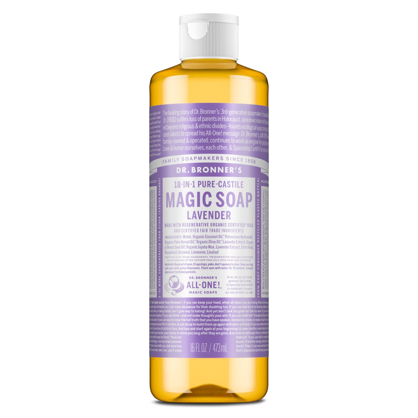 HotDr. Bronner's Pure-Castile Liquid Soap, Made with Organic Oils, 18-in-1 Uses: Face, Body, Hair, Laundry, Pets and Dishes, Concentrated, Vegan, Non-GMO, Lavender, 32 Oz