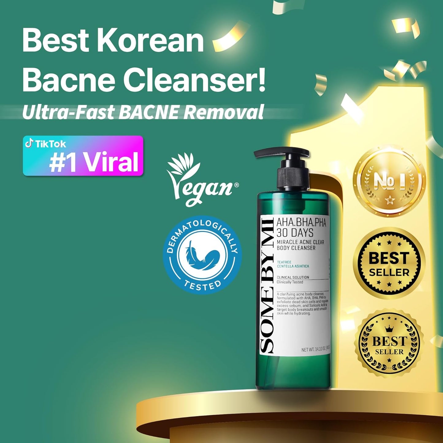 HotSOME BY MI AHA BHA PHA 30 Days Miracle Acne Clear Body Cleanser 13.5oz – Salicylic Acid & Tea Tree Acne Body Wash – Deep Cleansing, Sulfate & Paraben Free Korean Skin care