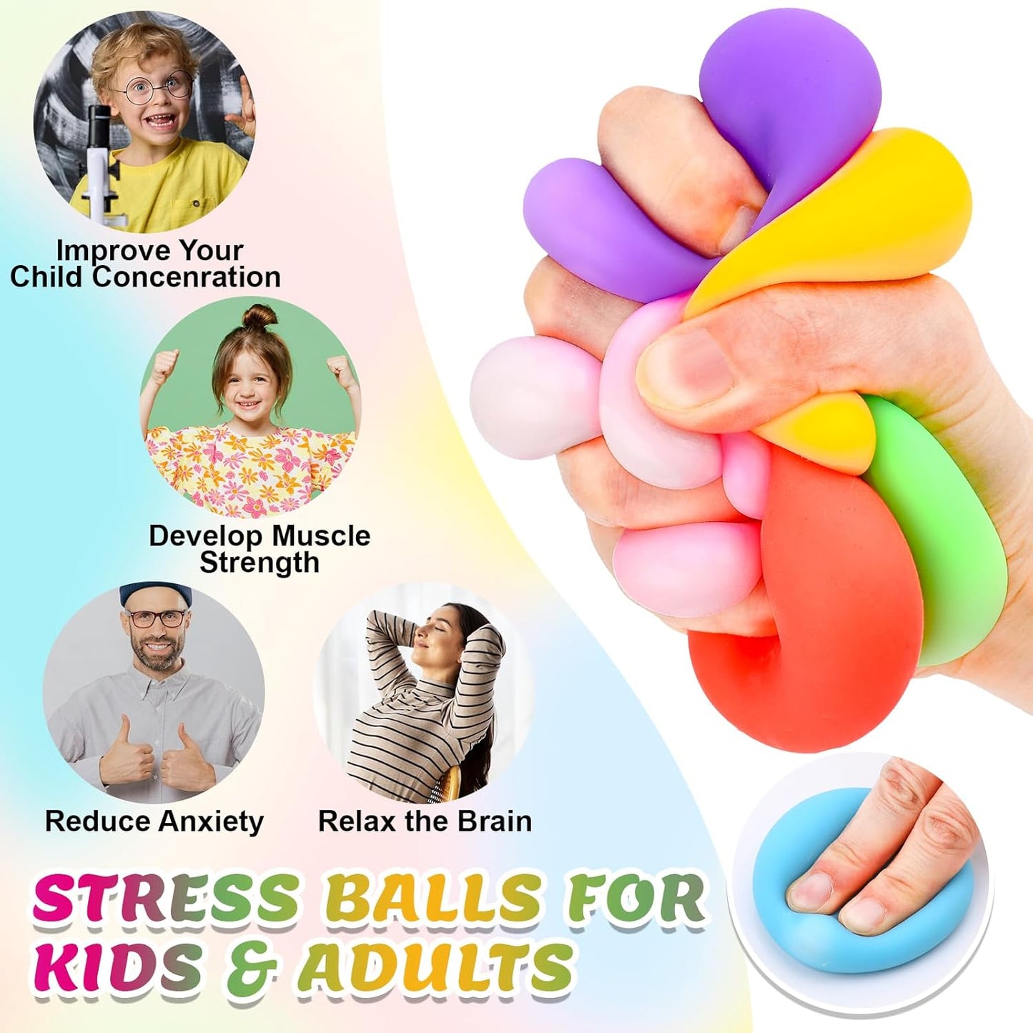Hot12 Pack Slow Rising Stress Ball,Stress Balls for Kids Adults,Stretchy Fidget Toys for Stress Relief,Hand Therapy Sensory Squishy Ball, Squishy Toys for Kids, Classroom Prize Box Party Favors