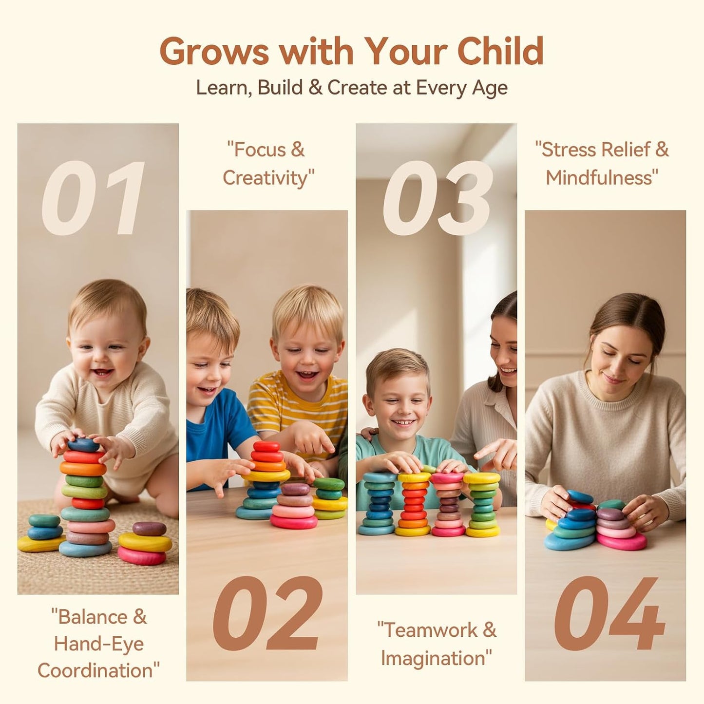 Hot OESSUF Extra-Large Stacking Rocks for Toddlers 1-3, 16 PCS Wooden Montessori Toys, Safe Smooth Jumbo Balancing Stones for Open-Ended Sensory Play, STEM Building Blocks for Boys & Girls