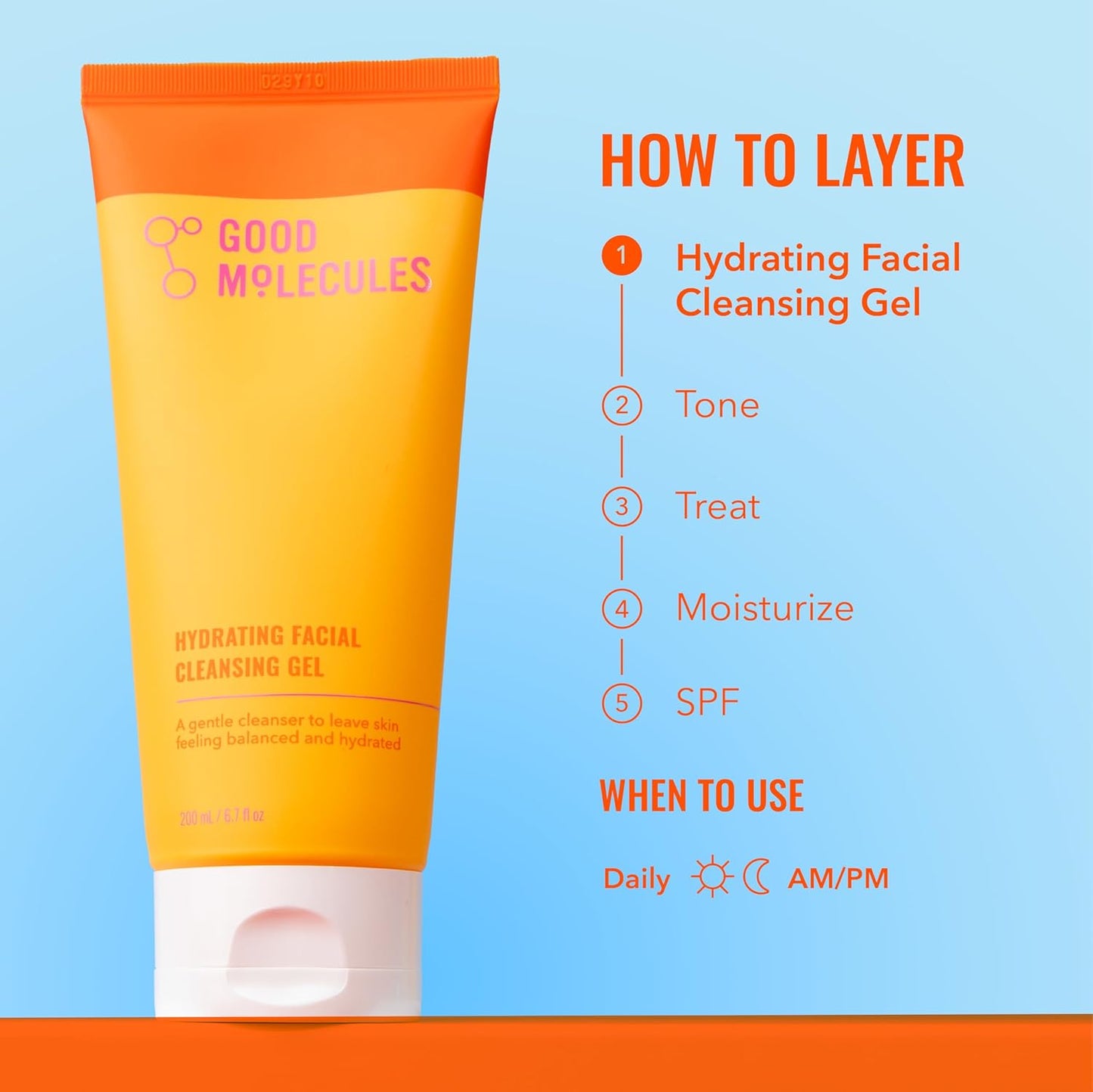 HotGood Molecules Hydrating Facial Cleansing Gel - Face Wash with Rosewater and Pineapple Extracts to Brighten, Cleanse, and Moisturize - Facial Cleanser, Skin Care