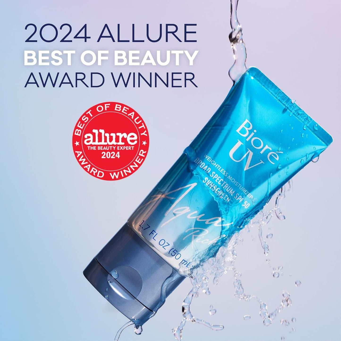 HotBiore UV Aqua Rich Moisturizer SPF 50 Facial Sunscreen, 1.7 fl oz | Oil-Free Daily Face Sunscreen, Hyaluronic Acid, Lightweight, Non-Comedogenic, Dermatologist Tested, Sensitive Skin