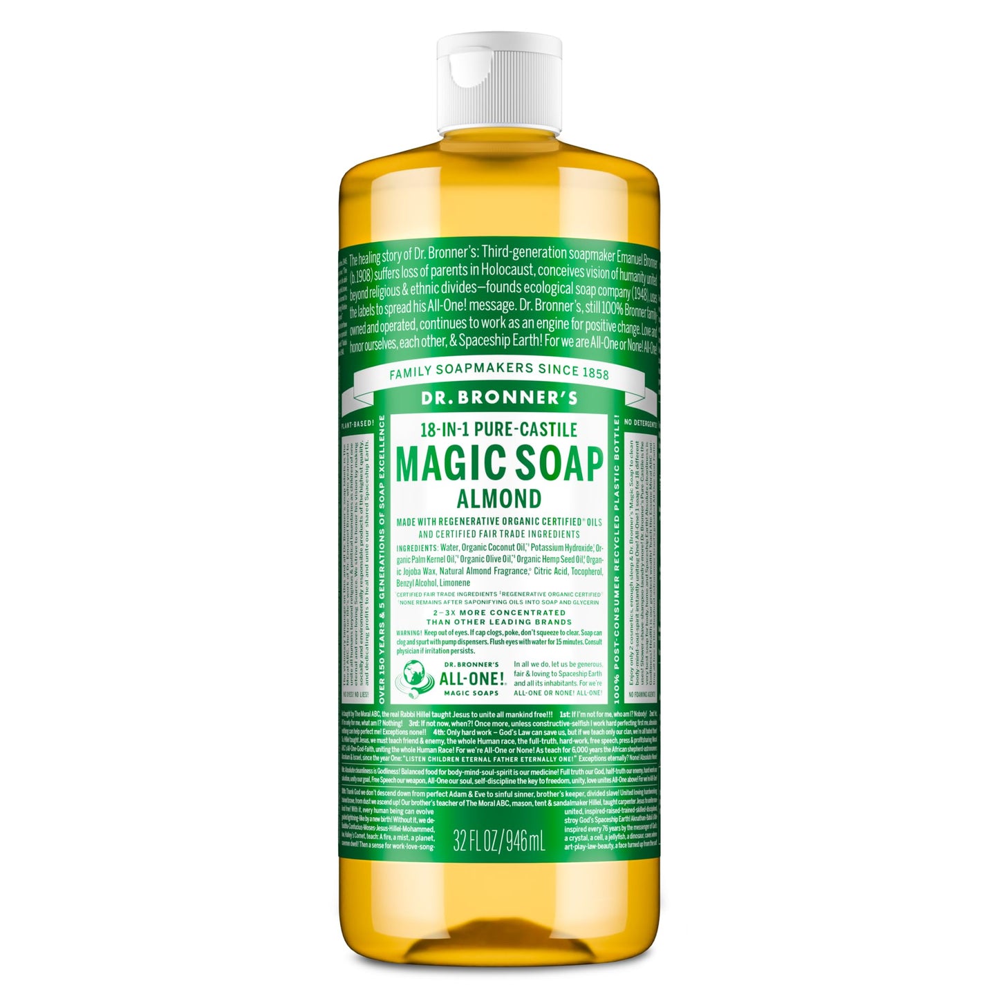 HotDr. Bronner's Pure-Castile Liquid Soap, Made with Organic Oils, 18-in-1 Uses: Face, Body, Hair, Laundry, Pets and Dishes, Concentrated, Vegan, Non-GMO, Lavender, 32 Oz