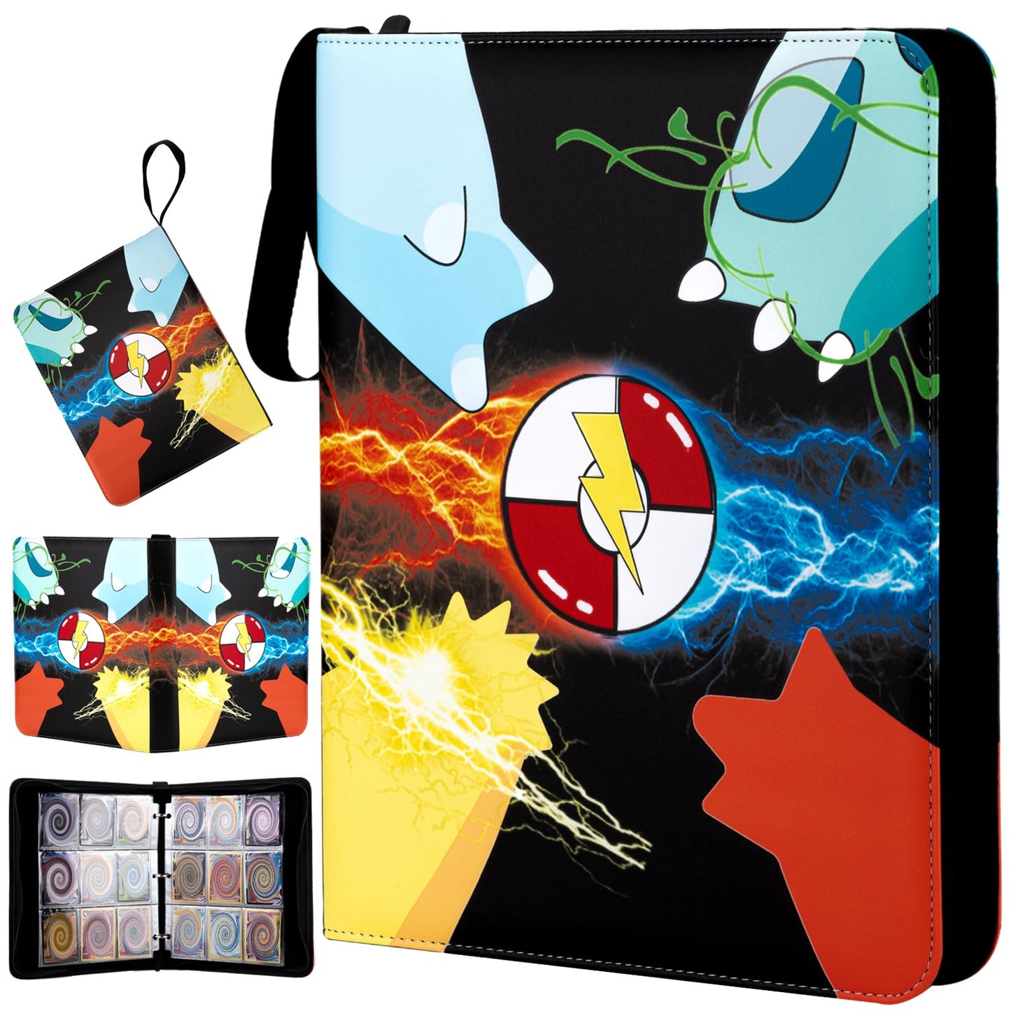 HotJravkfi Card Binder 4 Pocket with 50 Removable Sleeves-Can Hold 400 Cards,3-Ring Zipper Sports Book, Ideal for All Card Collectors（Black）