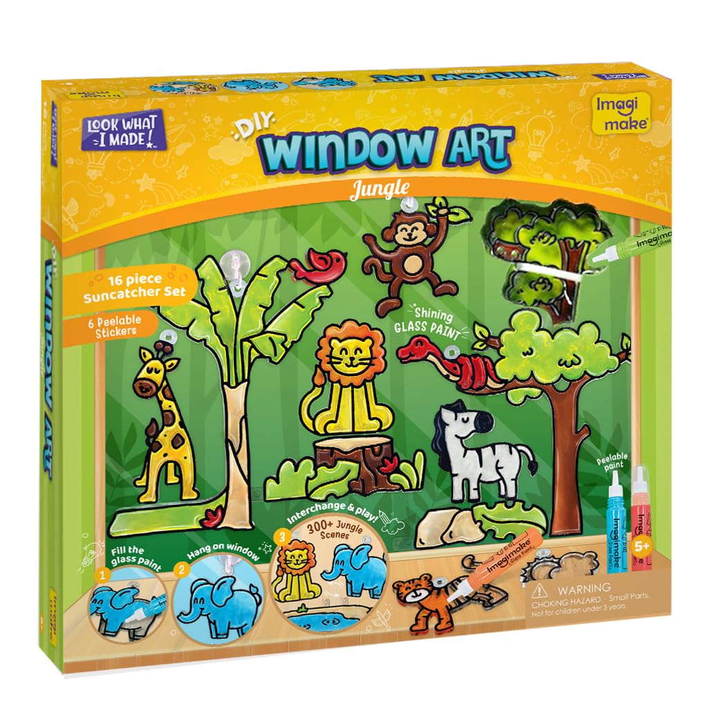 HotImagimake Window Art - Princess, DIY Mess-Free 16 Pieces Suncatcher Kit | Stained Glass Painting Craft Activity for Kids, Birthday Gift for Girls Ages 5,6,7,8,9,10,12 Years Old