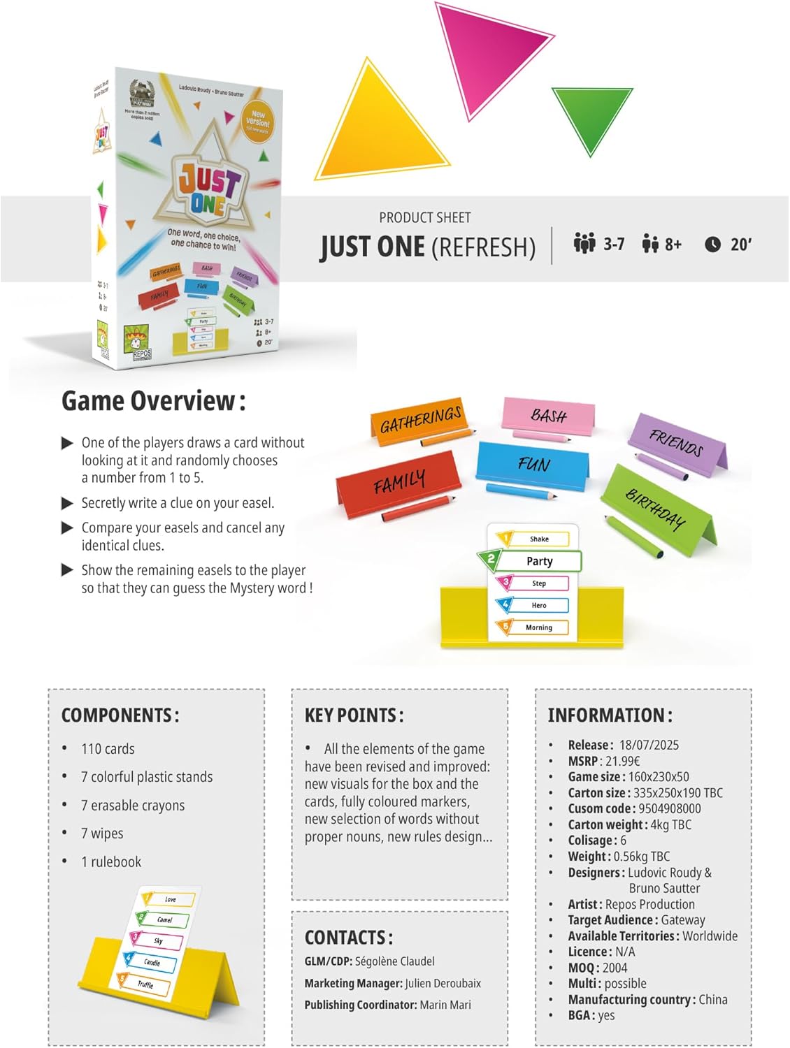 HotAsmodee Just One Party Game (2025 Refresh) - Cooperative Mystery Word Guessing Fun for Family & Friends, Kids & Adults, Ages 8+, 3-7 Players, 15 Minute Playtime