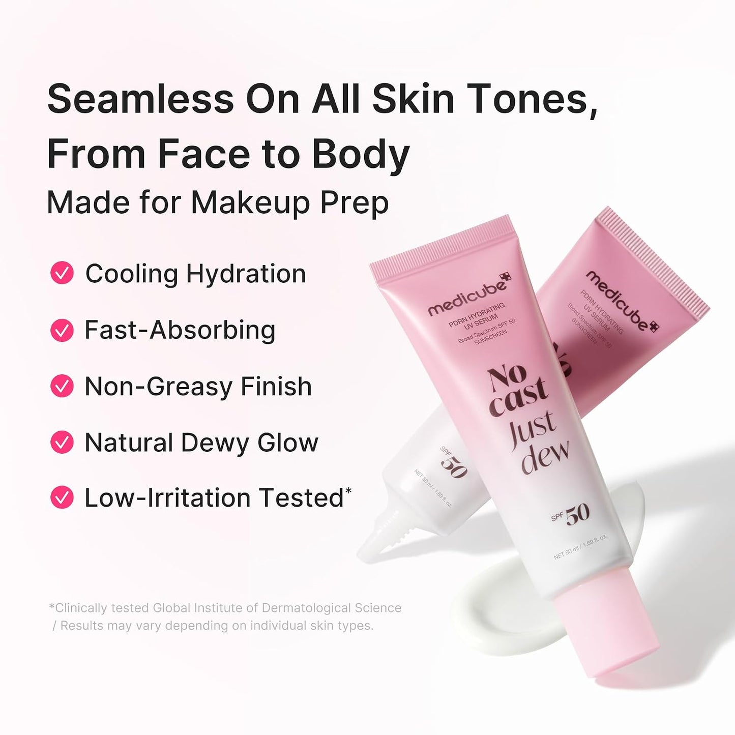 Hotmedicube Sunscreen No Cast Just Dew PDRN Hydrating UV Sun Serum, SPF 50 | SPF 50 Fast-Absorbing Sunscreen with PDRN, Panthenol & Centella - Lightweight Hydration & Cooling, Korean Skincare