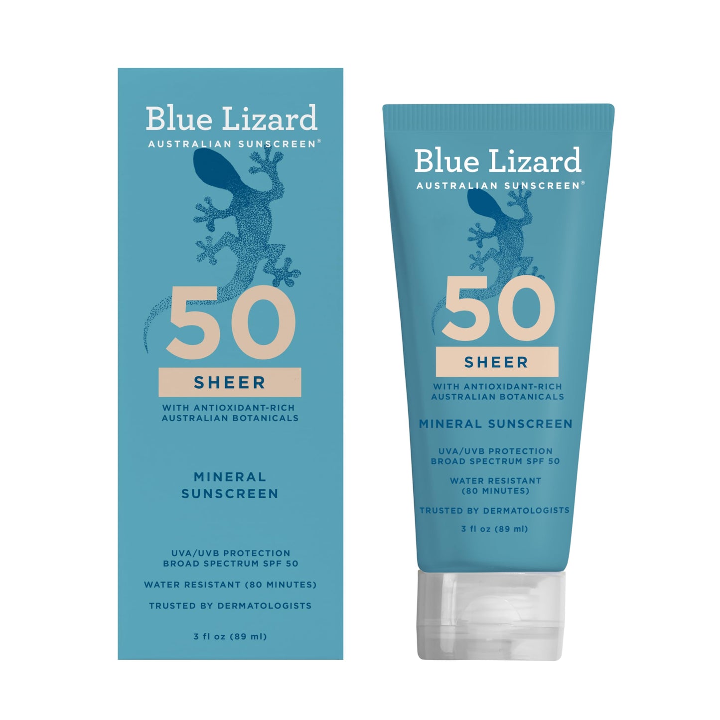 HotBlue Lizard Sheer Face Mineral SPF 50 Sunscreen Lotion, 100% Mineral Formula, Blue Light Protection, Lightweight, Rubs In Smooth, Nourishes and Hydrates, Paraben-Free, Fragrance-Free, 1.7 fl oz