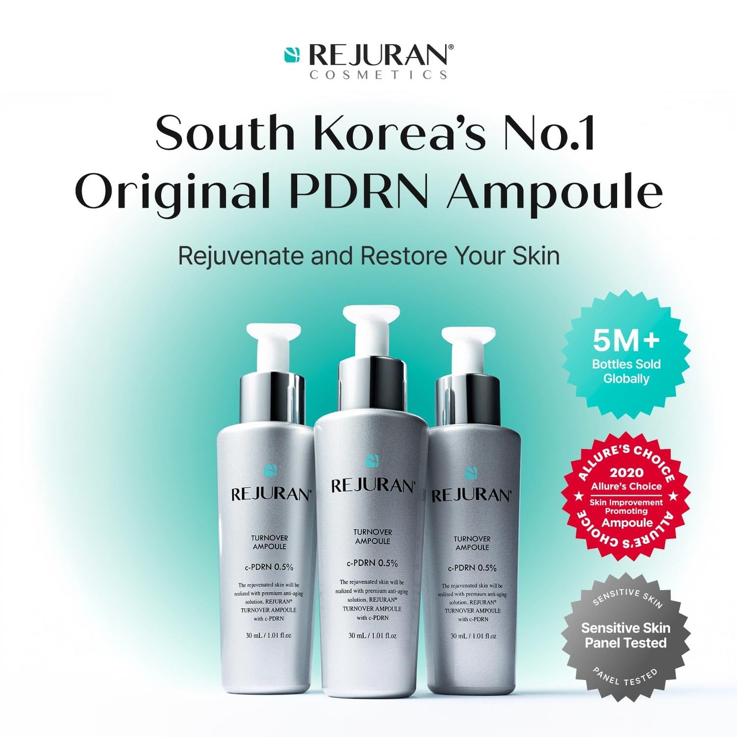 HotREJURAN® Turnover Ampoule, c-PDRN® – Original Salmon DNA PDRN Face Serum for Rejuvenation, Firming, Hydration & Youthful Glow, Refines Skin Texture. Korean Skincare (1.01 fl oz)