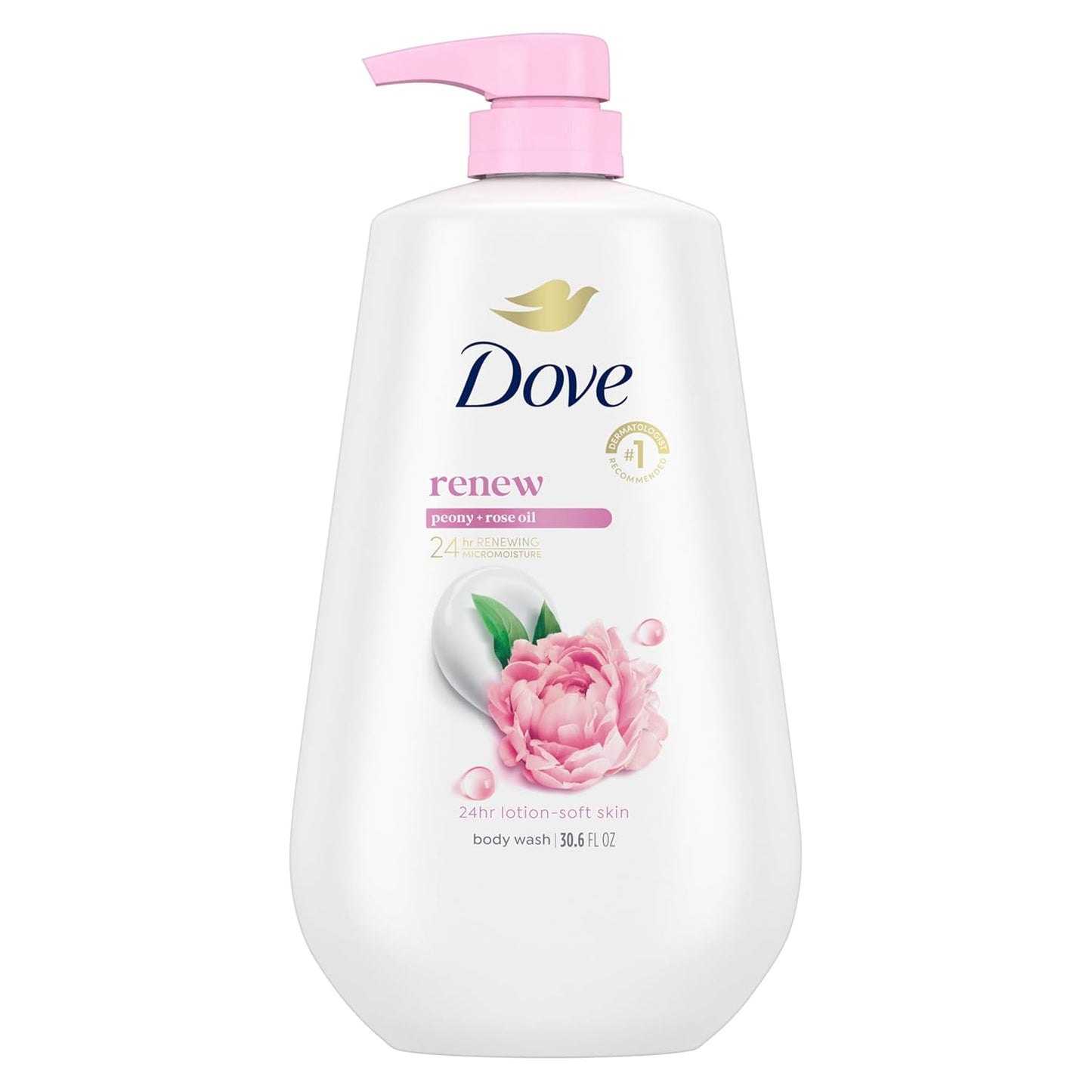 HotDove 24hr Lotion Body Wash Renew Peony & Rose Oil, 30.6 oz | Hydrating body wash with MicroMoisture for 24-hour soft, healthy-looking skin
