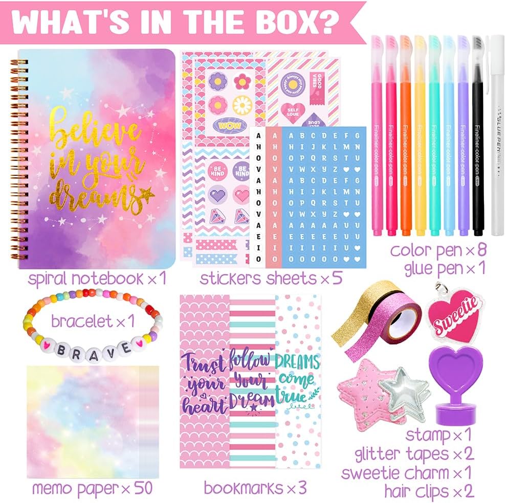 HotNollh DIY Journal Kit for Girls - 200+PCS Teen Tween Girl Gifts Trendy Stuff, Stocking Stuffers, Scrapbook Supplies Stationery Set, Art Crafts Kit - Ideal Gifts for 8 9 10 11 12 13 14 Year Old Girl
