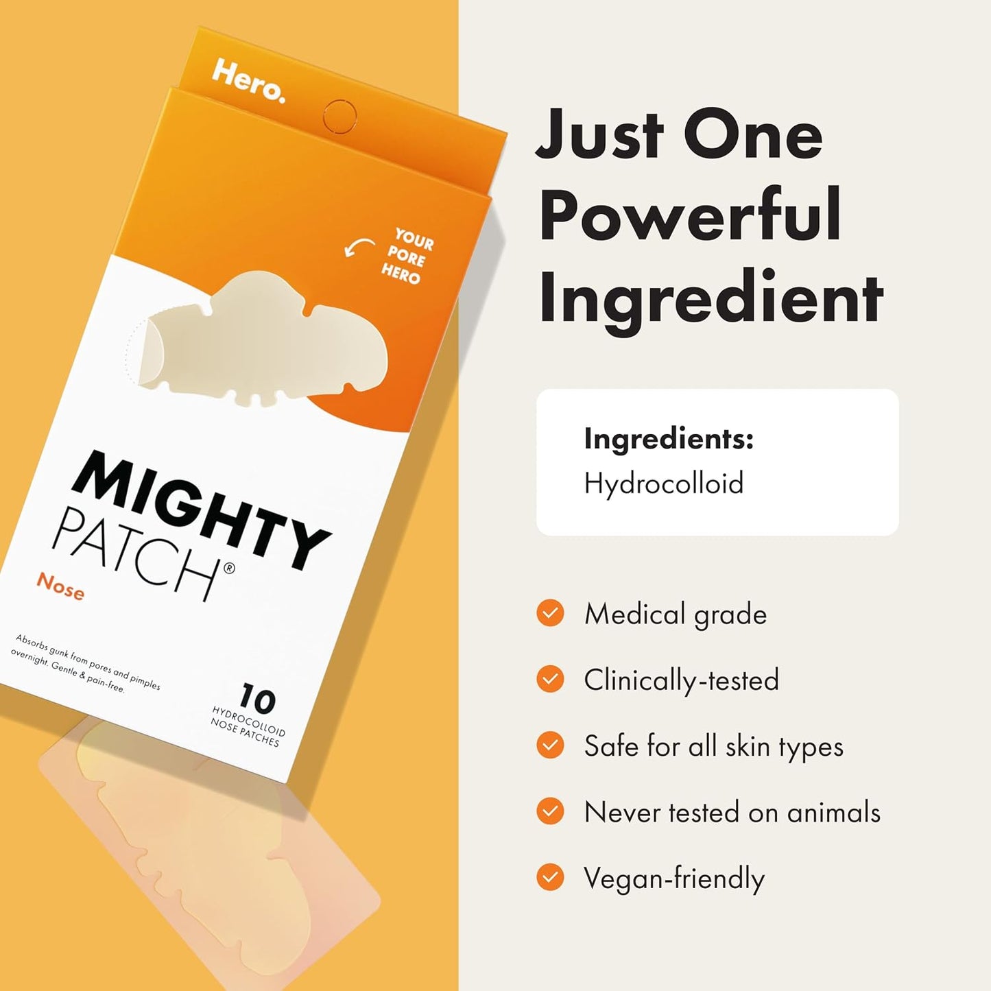 HotMighty Patch Hero Cosmetics Nose Large Hydrocolloid Pore Strips, 10 Ct | Pimple Patches for Overnight, Dermatologist Approved, Pimple Stickers
