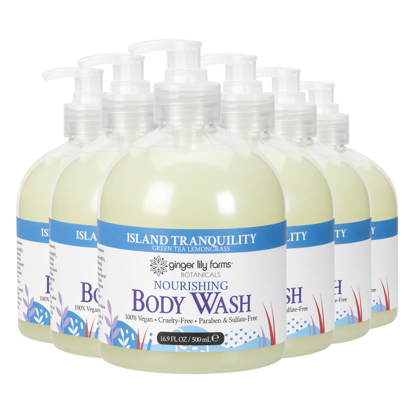 HotGinger Lily Farms Botanicals Nourishing Body Wash, Island Tranquility, 100% Vegan & Cruelty-Free, Green Tea Lemongrass Scent, 1 Gallon Refill (128 fl. oz.)