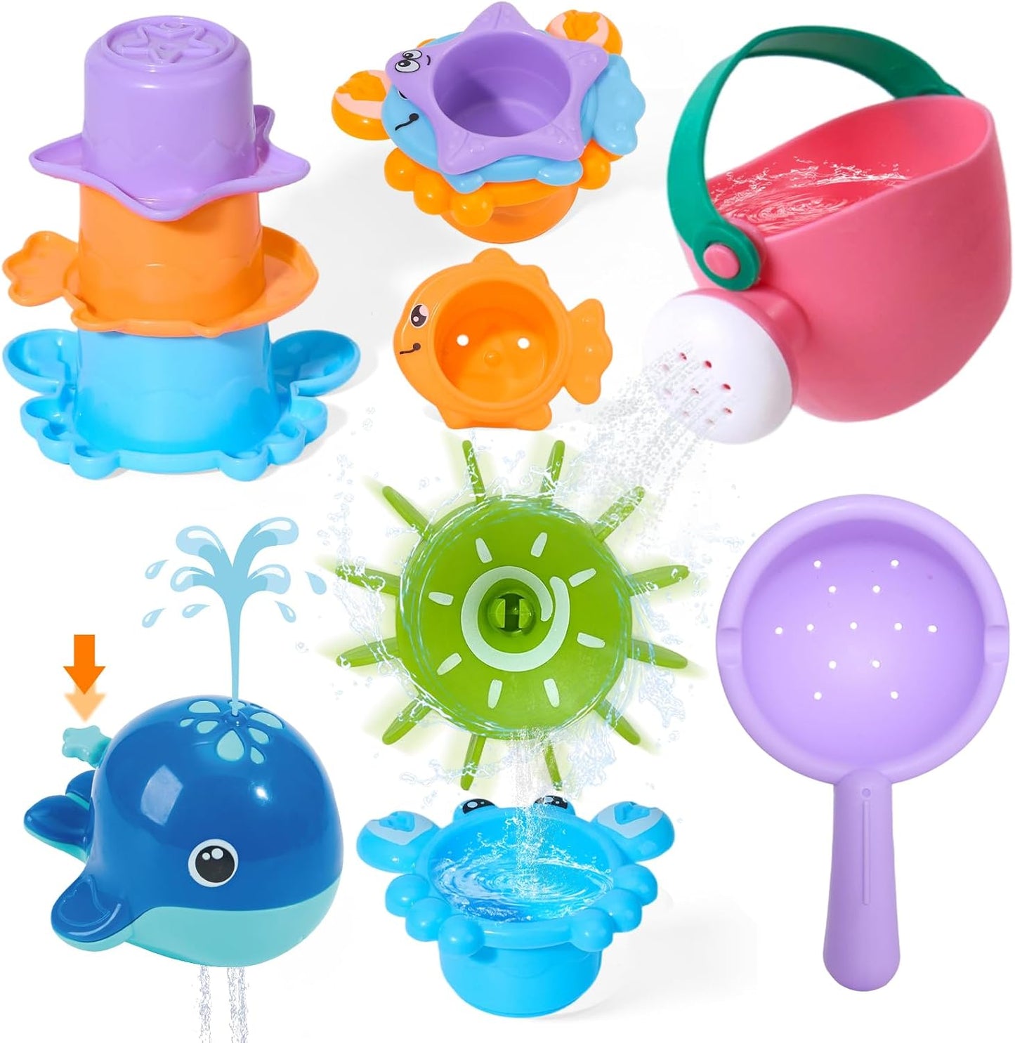 Hot Mold Free Bath Toys | Easy Clean & Fun Baby Bath Toys for Kids Ages 1-3 | Watering Can Bath Cups Water Wheel Whale Bath Toy for Babies 12+ Months | Bathtub Pool Water Toys for 1+ Year Old Girl Gifts