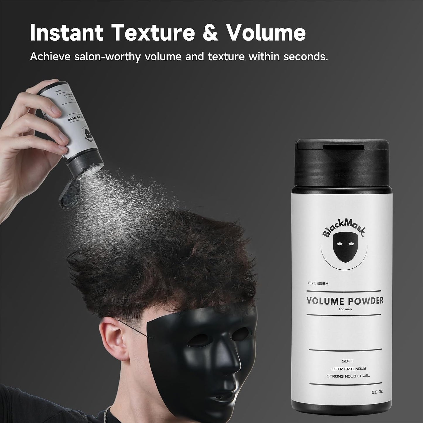 HotBlackMask Texture Powder for Men, Easy to Apply - Instantly Adds Texture & Volume, All-Natural Ingredients, Strong Hold, Hair Powder for Men (Pack of 1)