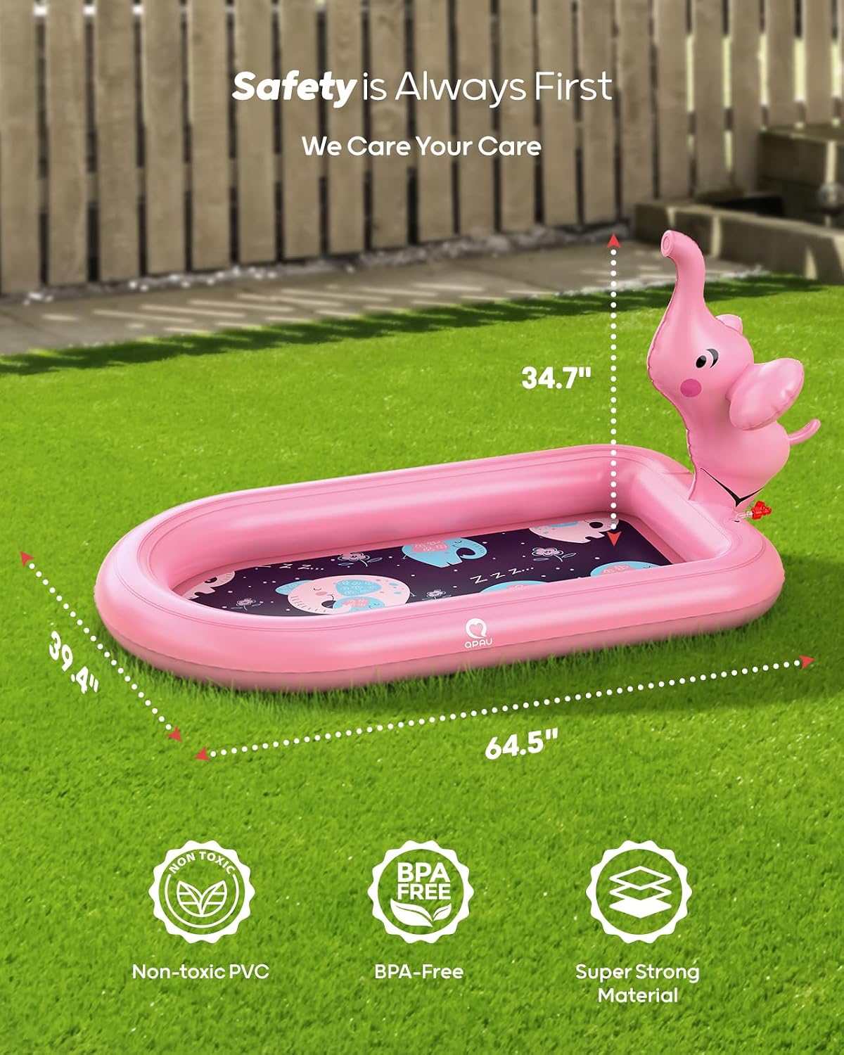 HotQPAU Splash Pads for Toddlers 1-3, Pink Elephant Toy Splash Pad for Kids, Outdoor Play Mat for Babies, Inflatable Sprinkler Pool for Birthday Girl Gifts 1 Year Old Girl