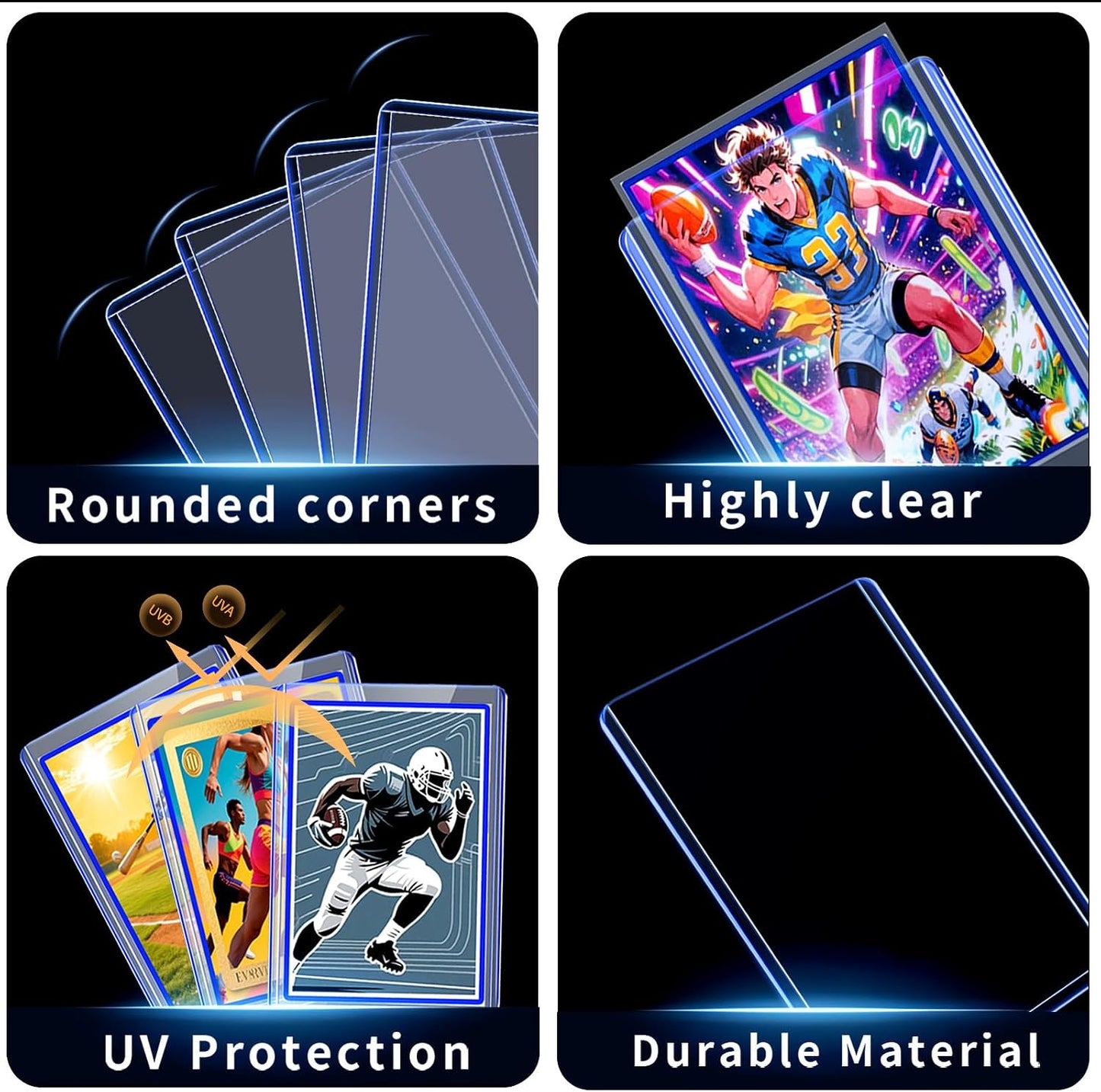 Hot200 Card Sleeves Toploads for Cards,3" x 4" Baseball Card Protectors,Premium Standard Size Trading Hard Plastic Card Holder for Sports Football Cards(100 Hard Protectors +100 Soft Sleeves)