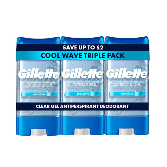 HotGillette Antiperspirant and Deodorant for Men, 72hr Sweat & Odor Protection, Long Lasting Freshness, Anti-White Mark Technology, Clear Gel, Cool Wave Scent, 3.8 oz (Pack of 3)