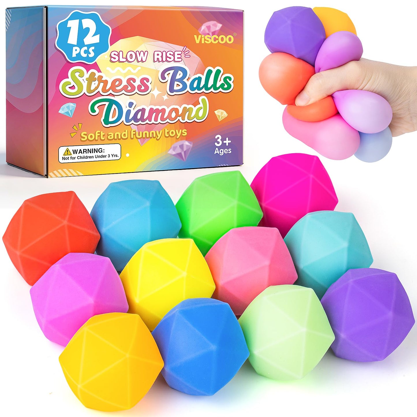 Hot12 Pack Slow Rising Stress Ball,Stress Balls for Kids Adults,Stretchy Fidget Toys for Stress Relief,Hand Therapy Sensory Squishy Ball, Squishy Toys for Kids, Classroom Prize Box Party Favors