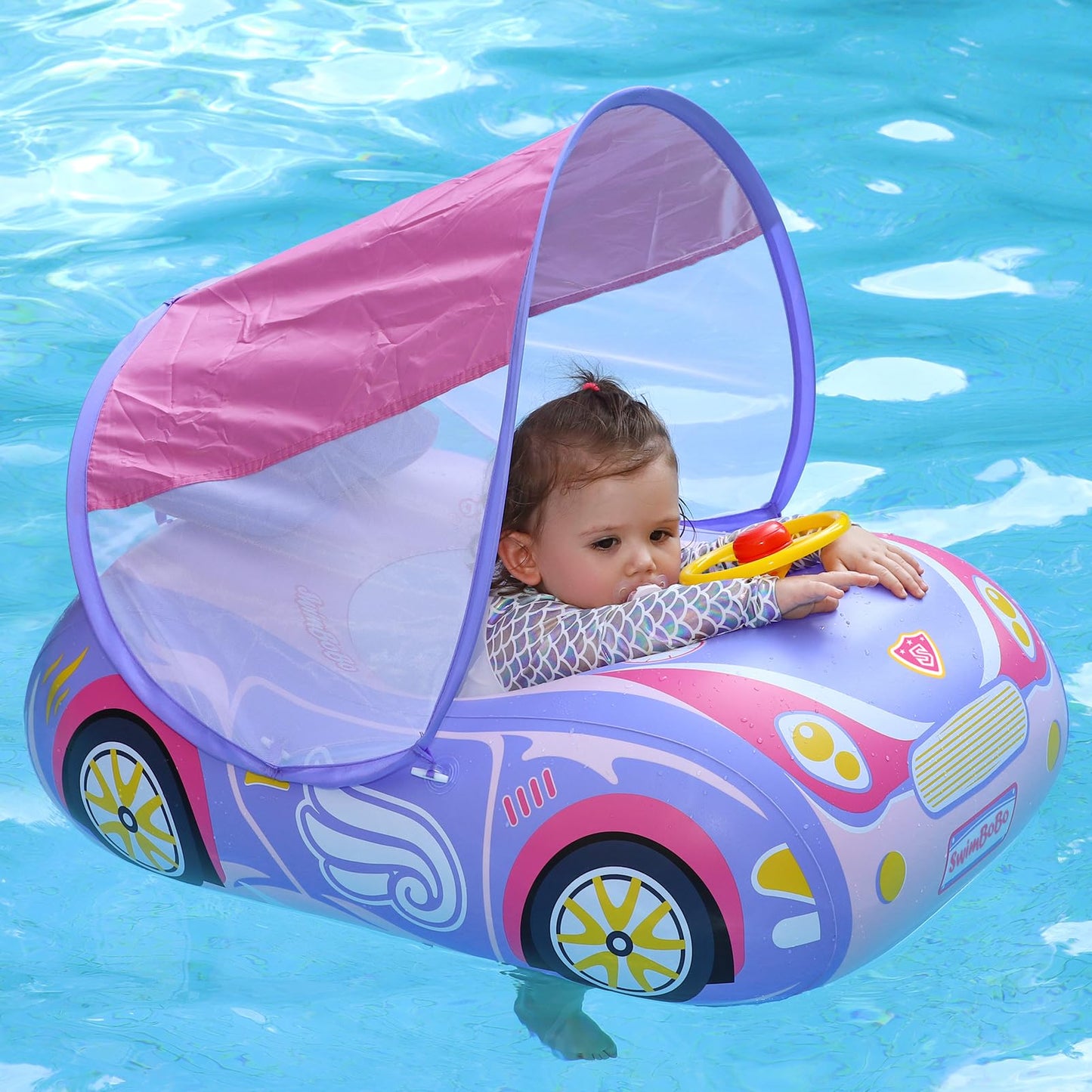 Hot Toddler Float Inflatable Baby Swim Float with Canopy and Seat Pool Toys for Kids 3+ Years Old