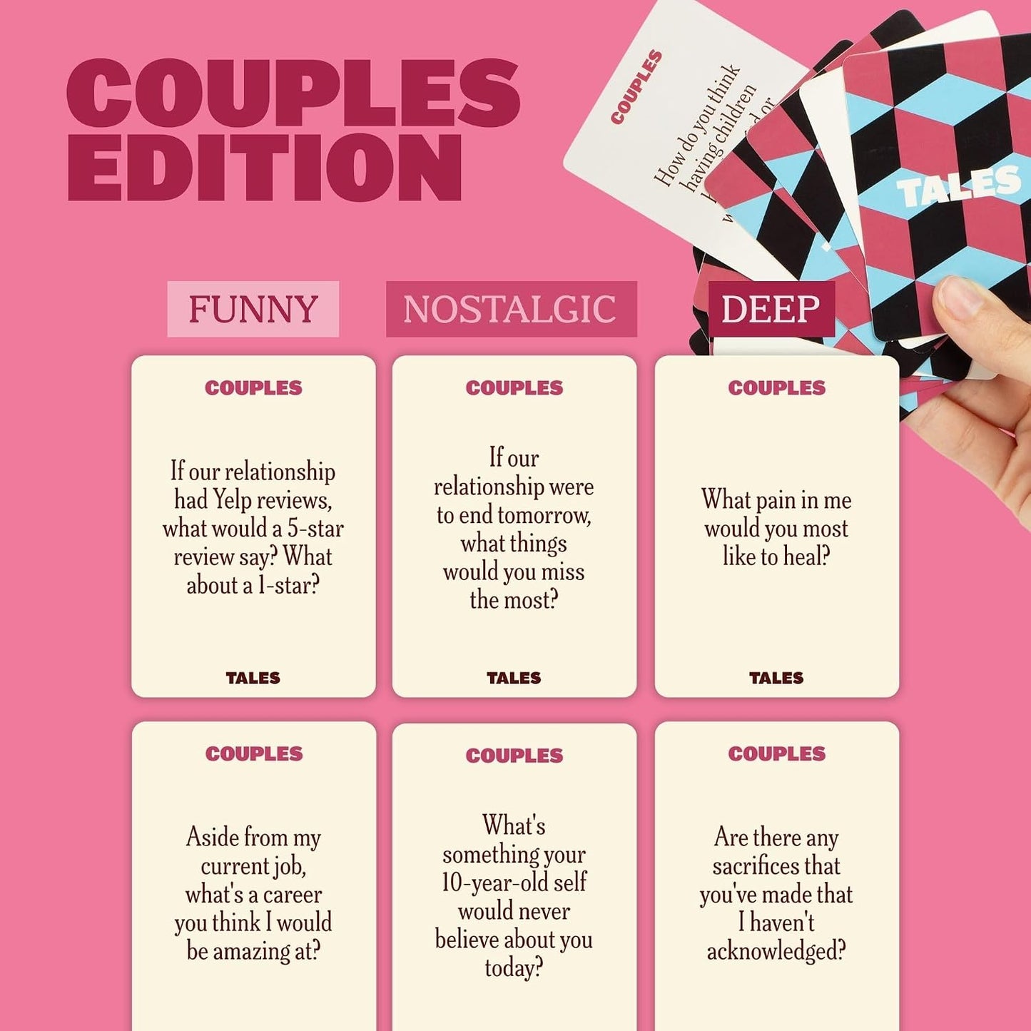 HotTALES 150 Conversation Cards, Perfect for Dinners, Road Trips, Classrooms & Game Nights, Gifts & Gatherings, Conversation Starters to Spark Creativity (Couples Edition)