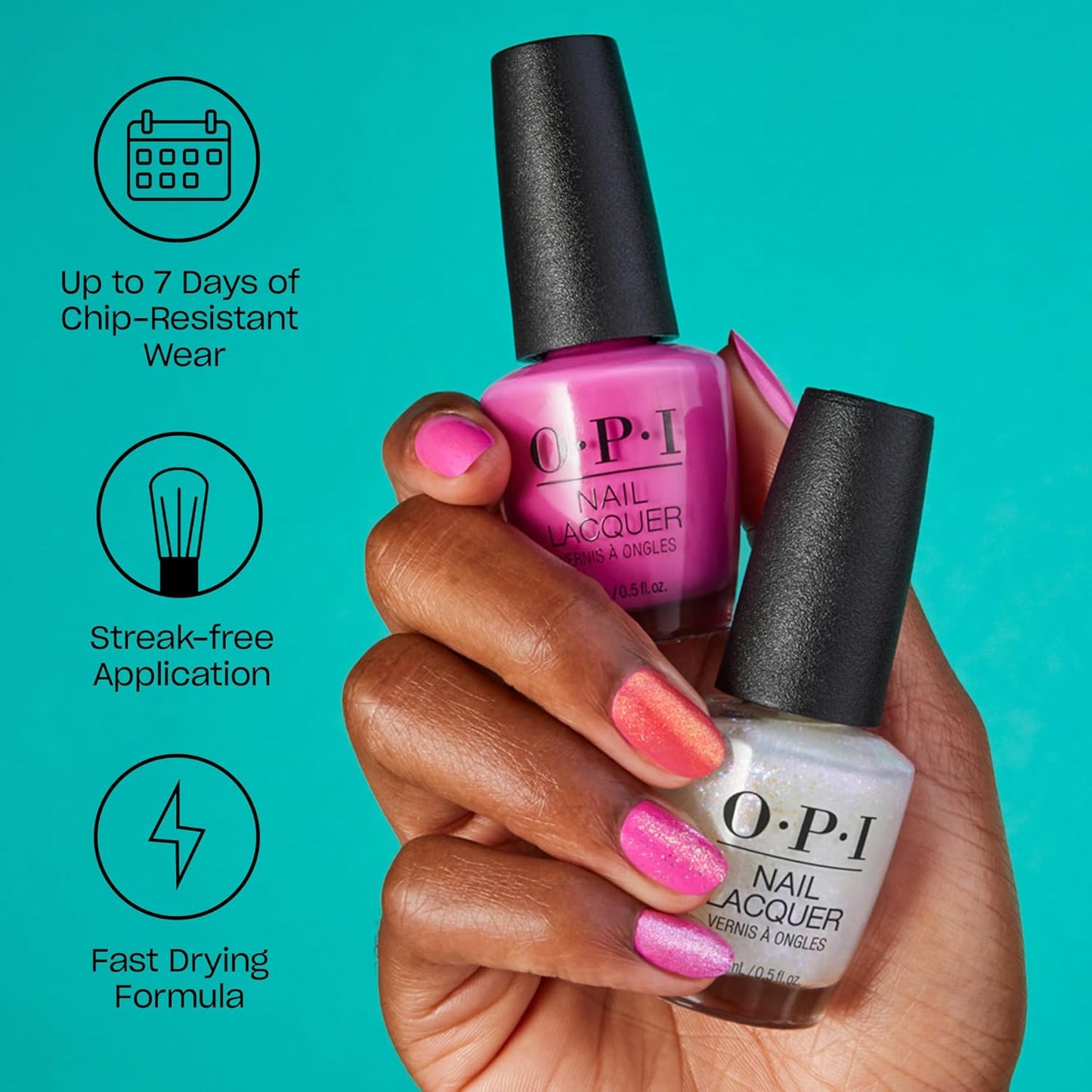 HotOPI Nail Lacquer Classic Nail Polish Colors | Nude & Brown Shades | Crème, Shimmer, and Glitter Chip Resistant Nail-Polish | Fast Drying, Streak-free Formula | 0.5 Fl Oz