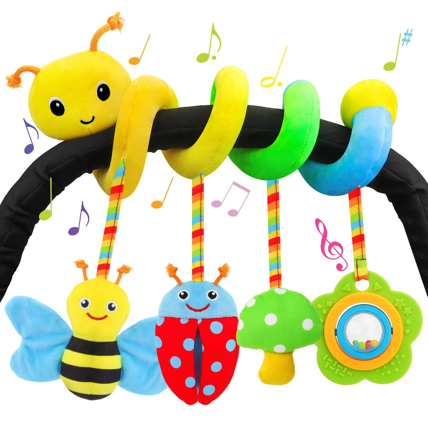 Hot Spiral Car Seat Toys - Baby Sensory Soft Plush Hanging Toys for 0-12 Months Stroller Crib Accessories, Essentials for Expecting Moms & Baby Shower Registry Gift